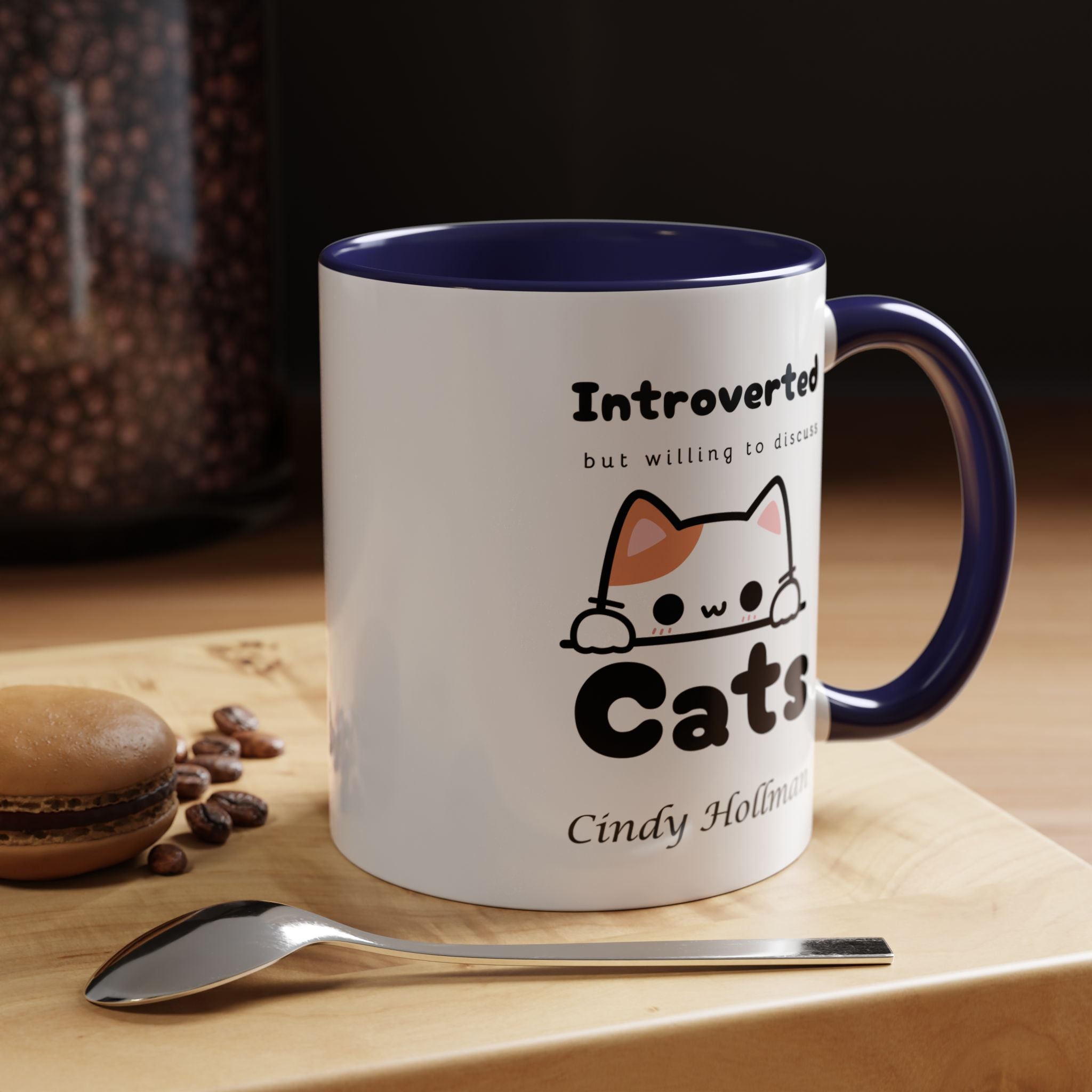 Introverted But Willing To Discuss Cats Personalized Accent Coffee Mug (11 and 15oz)
