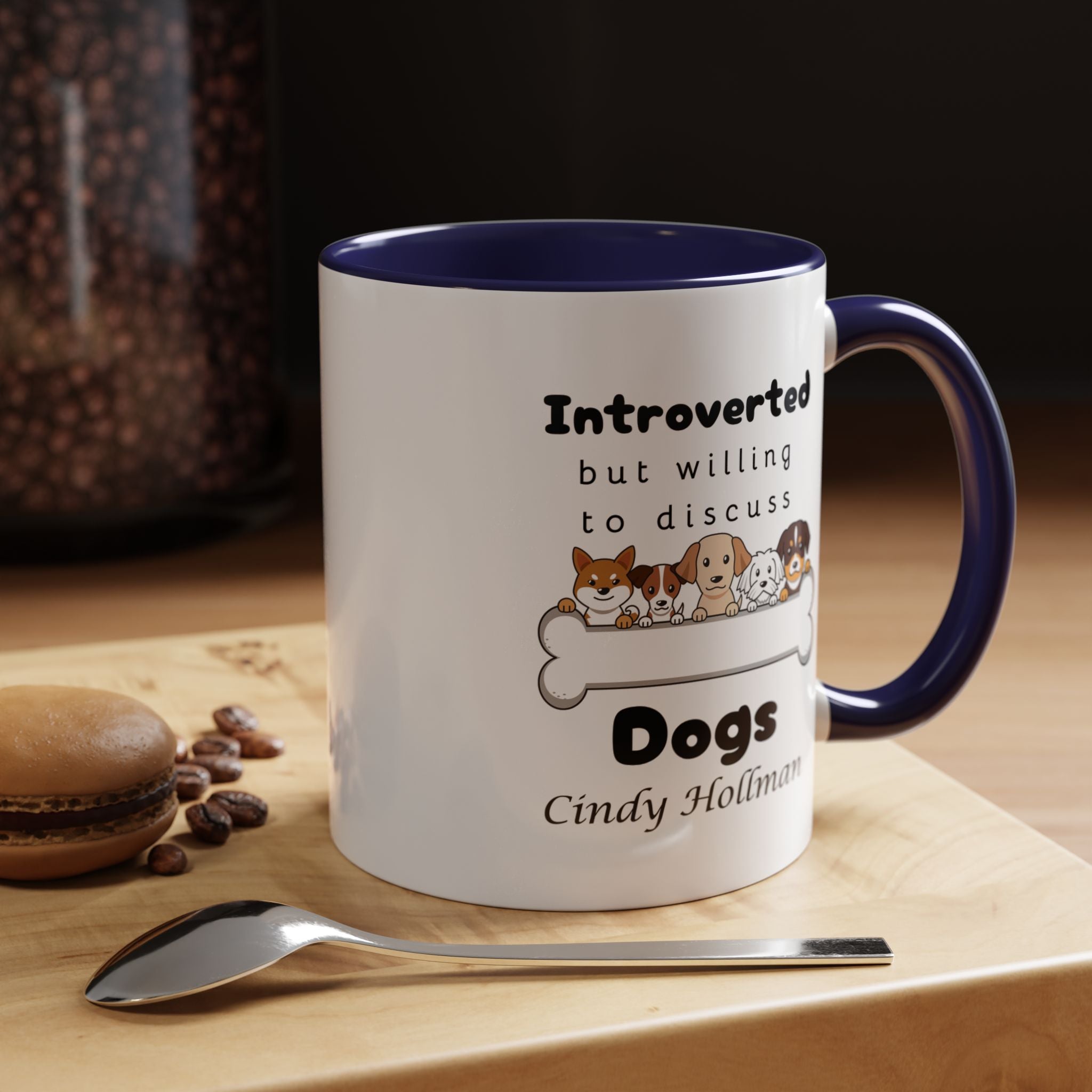 Introverted But Willing To Discuss Dogs Personalized Accent Coffee Mug (11 and 15oz)