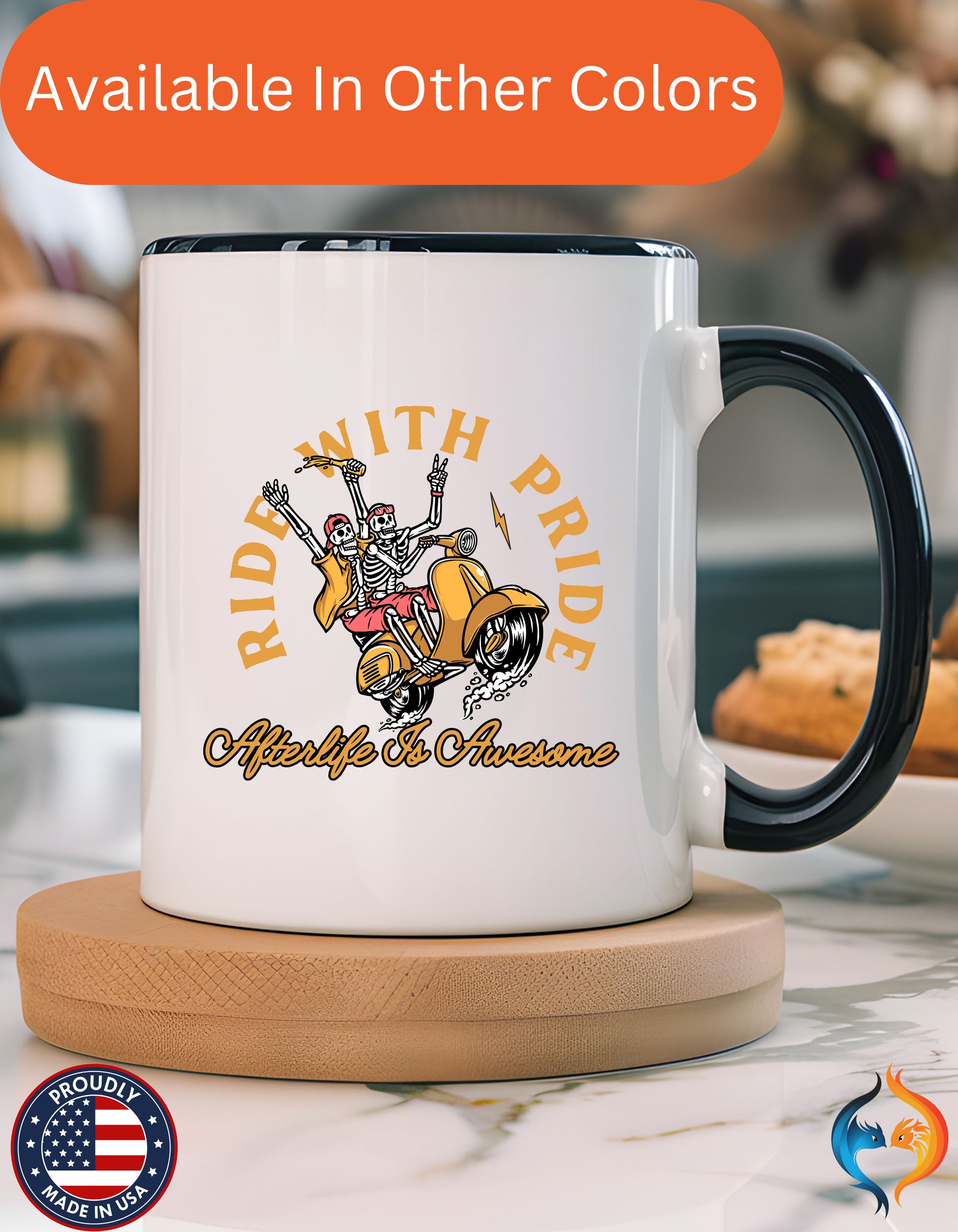 Ride With Pride Afterlife Is Awesome, Skeleton Mug Lifestyle Mockup | Nutty Designs