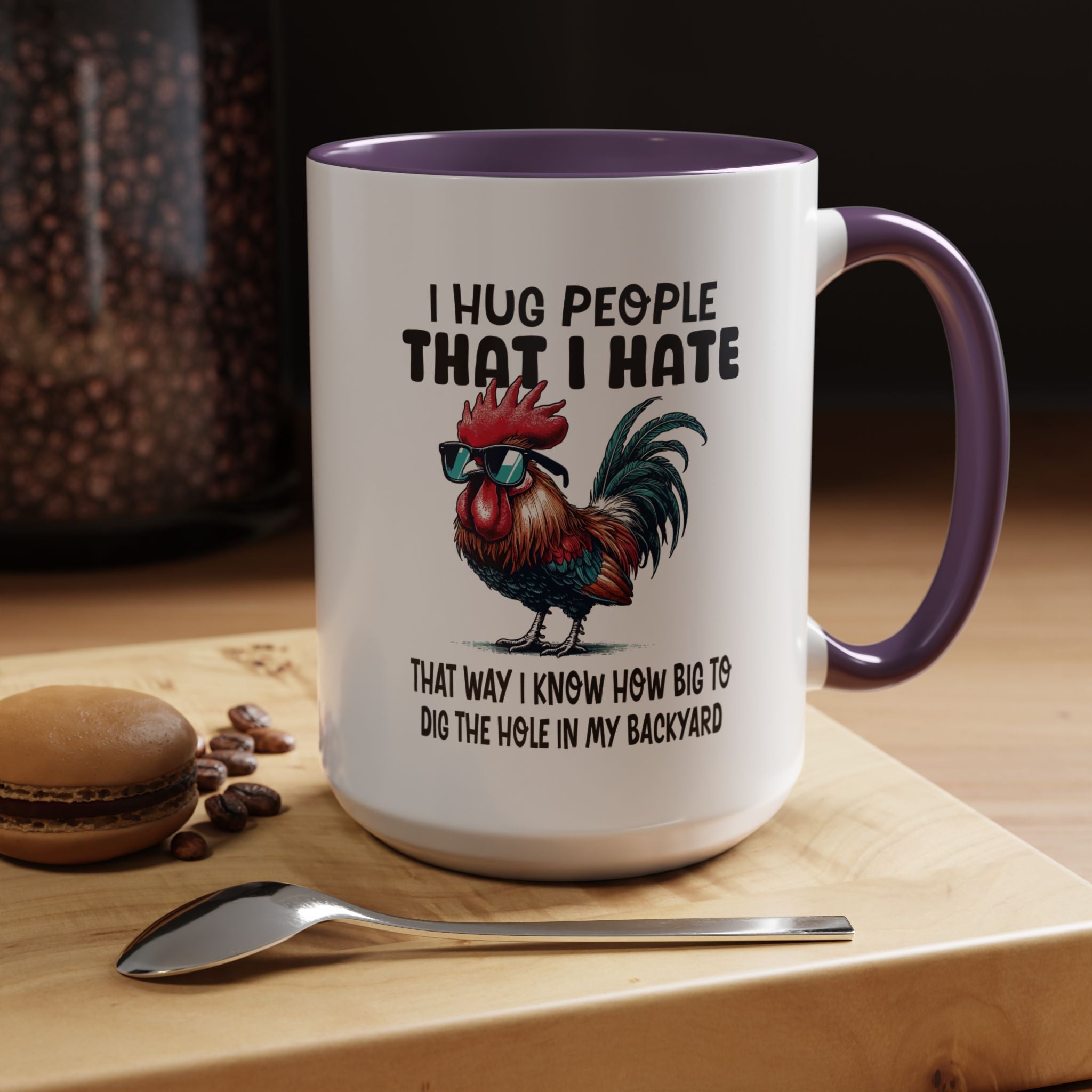 Funny Coffee Mug, Personalized Mug, I Hug People That I Hate Accent Cup (11, 15oz), Gift Under 20, White Elephant gift