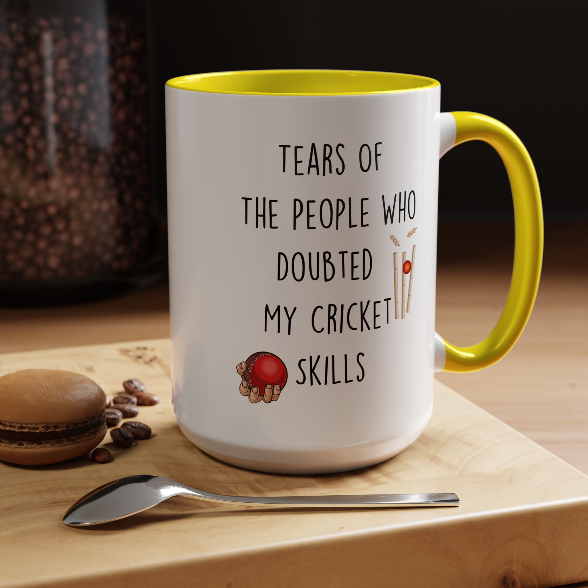 Funny Coffee Mug, Personalized Mug, Tears Of The People Who Doubted My Cricket Skills Accent Cup (11, 15oz), Sarcastic Mug, Gift Under 20