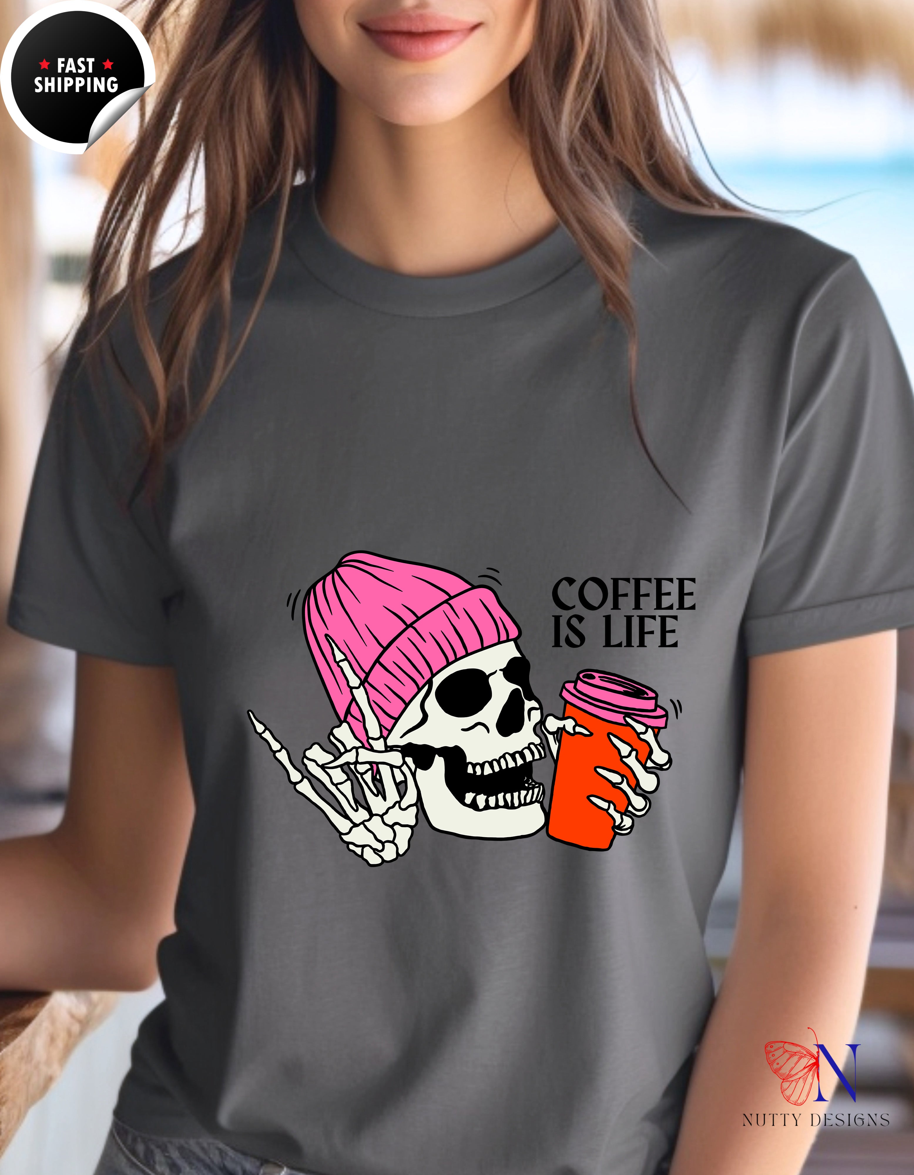 Coffee Is Life T-Shirt Lifestyle Mockup | Nutty Designs
