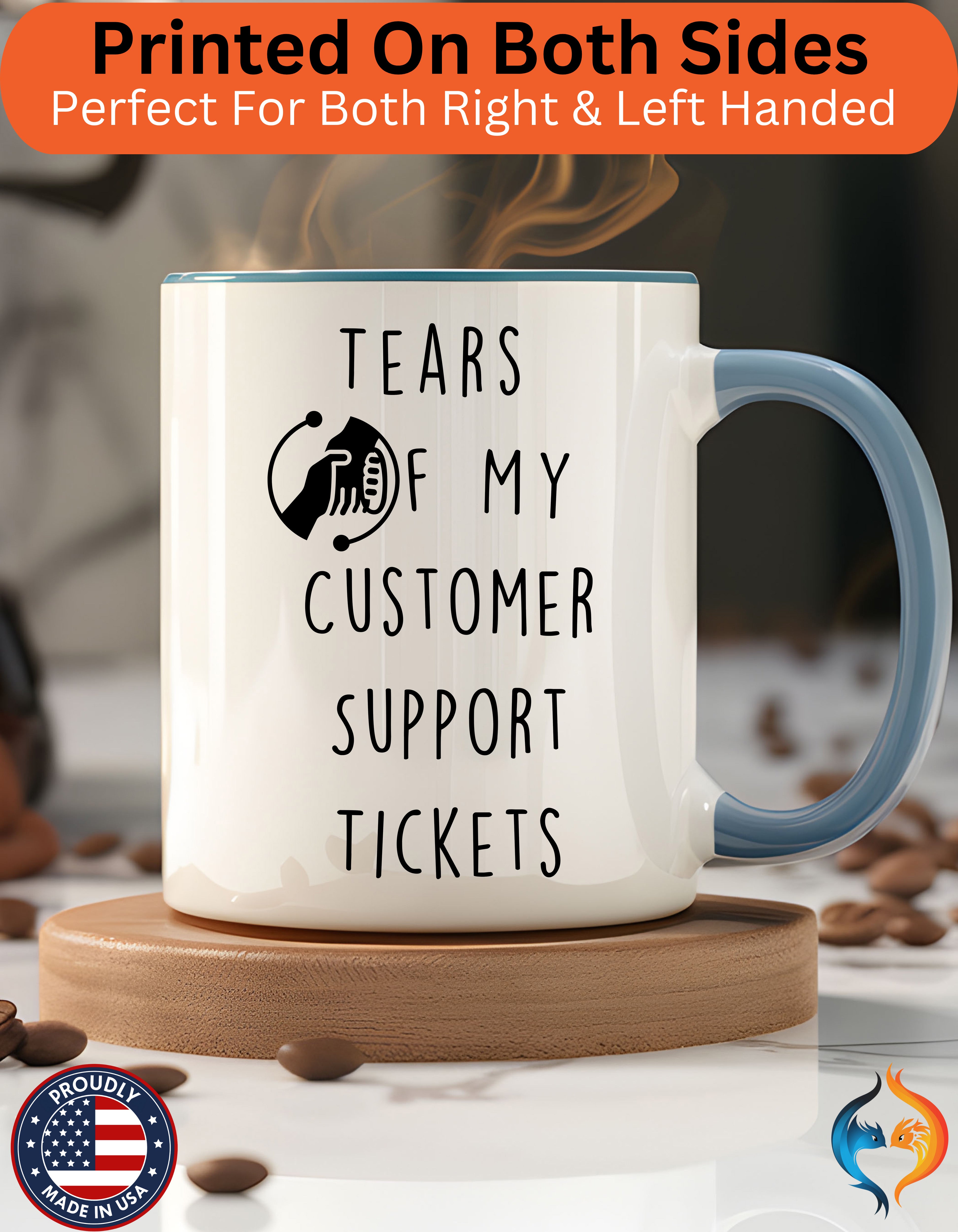 Funny Coffee Mug, Personalized Mug, Tears Of My Customer Support Tickets, Accent Cup (11, 15oz), Sarcastic Mug,  Tea Cup, Gift Under 20