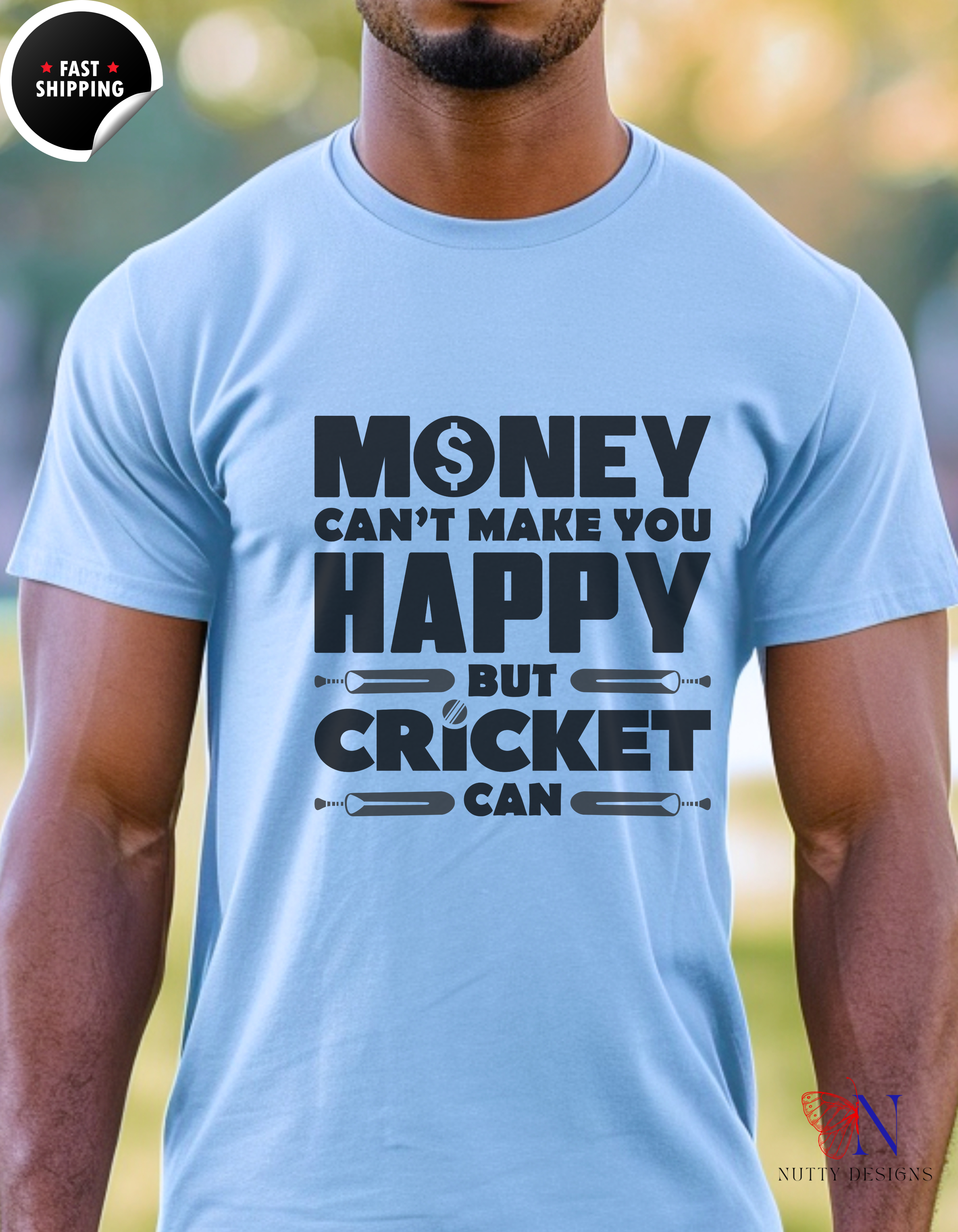 Money can't make you happy but Cricket can, unique T-Shirt Product Photo | Nutty Designs