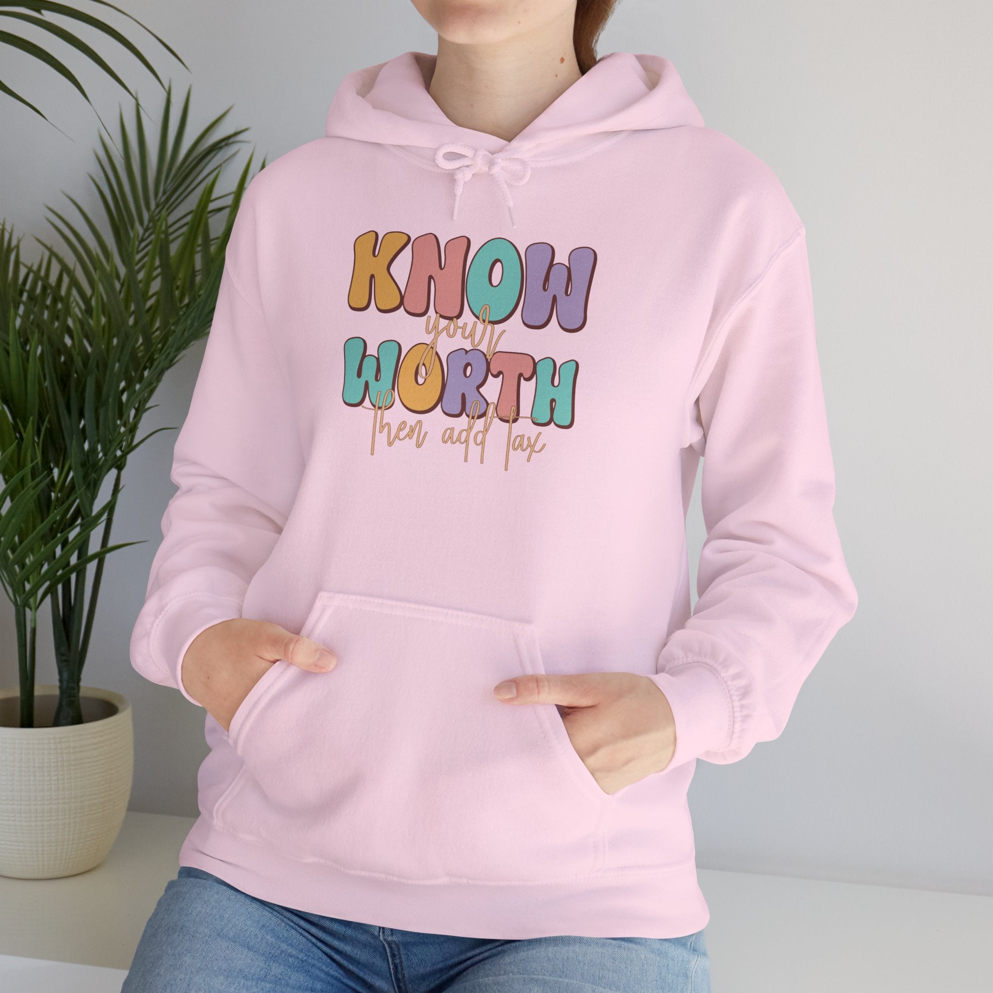 Know Your Worth Hoodie — Pastel Empowerment Graphic Sweatshirt