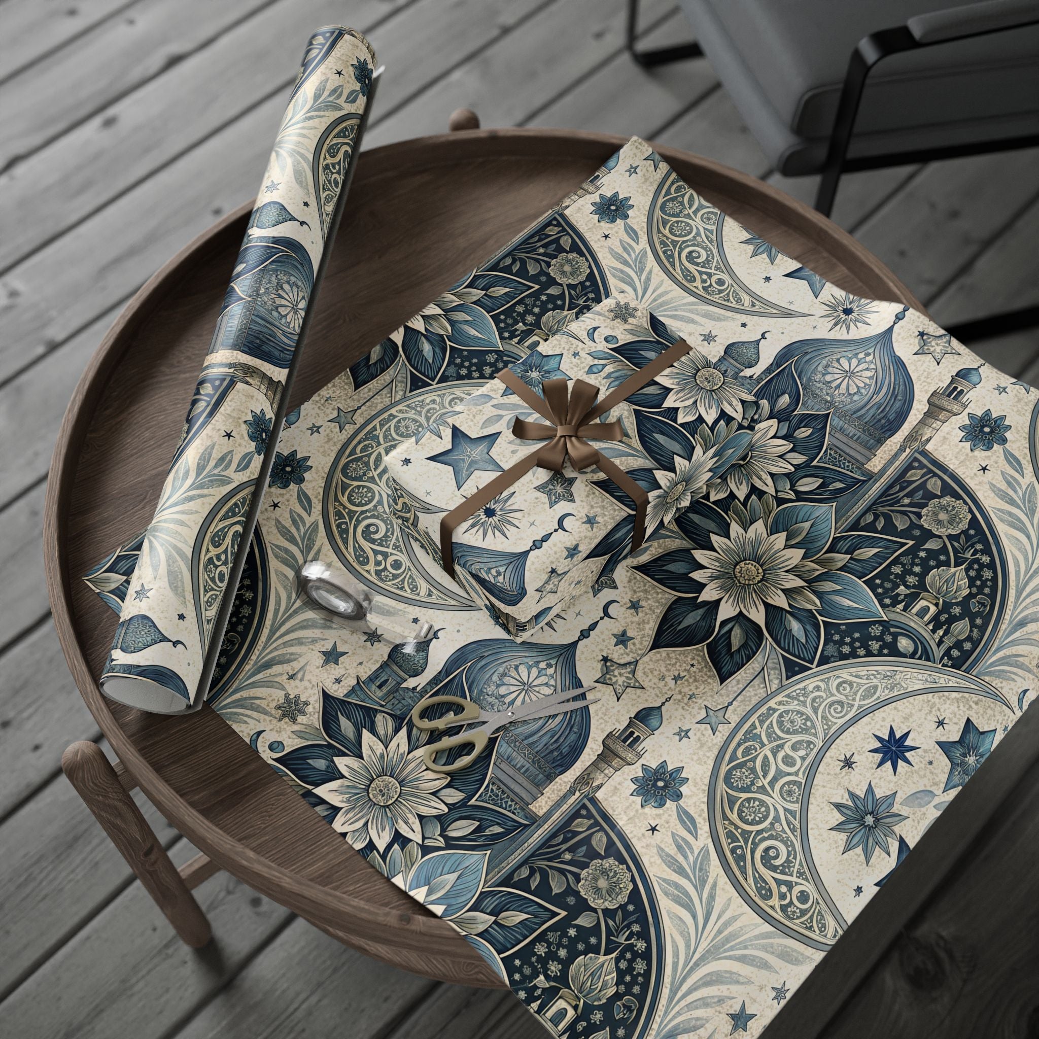 Ramadan Wrap Paper - Islamic Gift Wrap With Nights Mosque, Moon and Stars Design