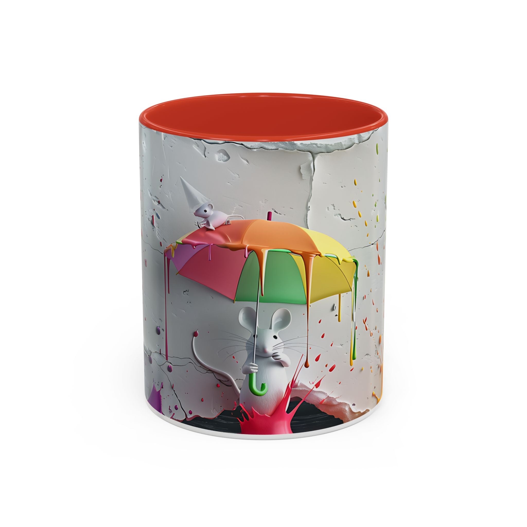Coffee Mug - Cute Mouse Colorful Umbrella In Rain 3D Design - 11oz, 15oz