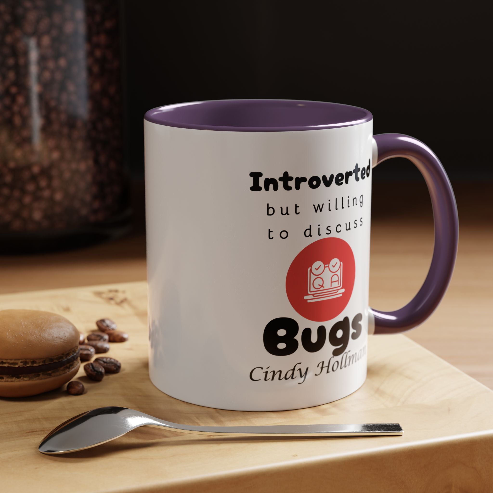 Introverted But Willing To Discuss Bugs Personalized Accent Coffee Mug (11 and 15oz) For Quality Assurance QA Analyst, IT Geeks, Nerds