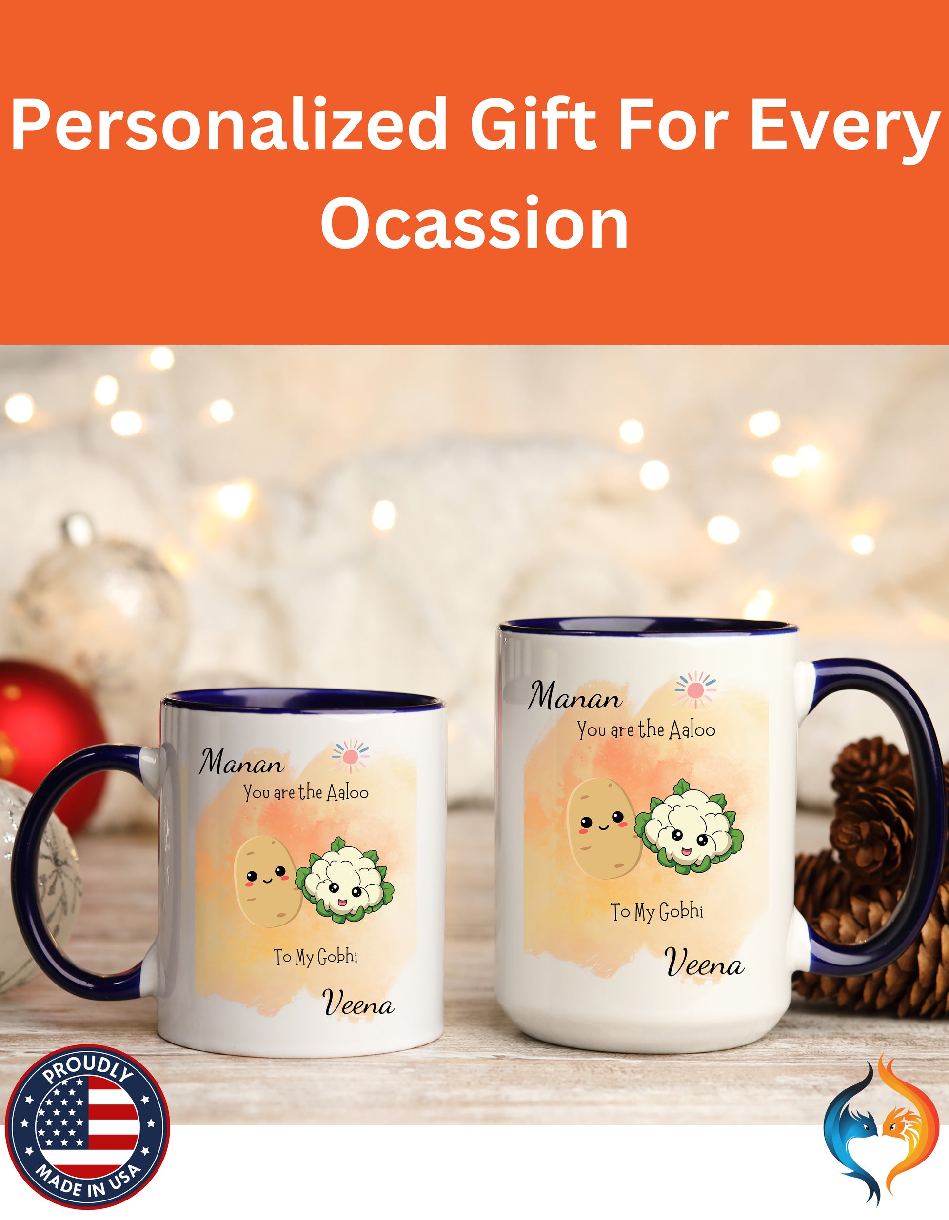 Personalized You Are The Aaloo To My Gobhi Accent Mug - Navy accent mug