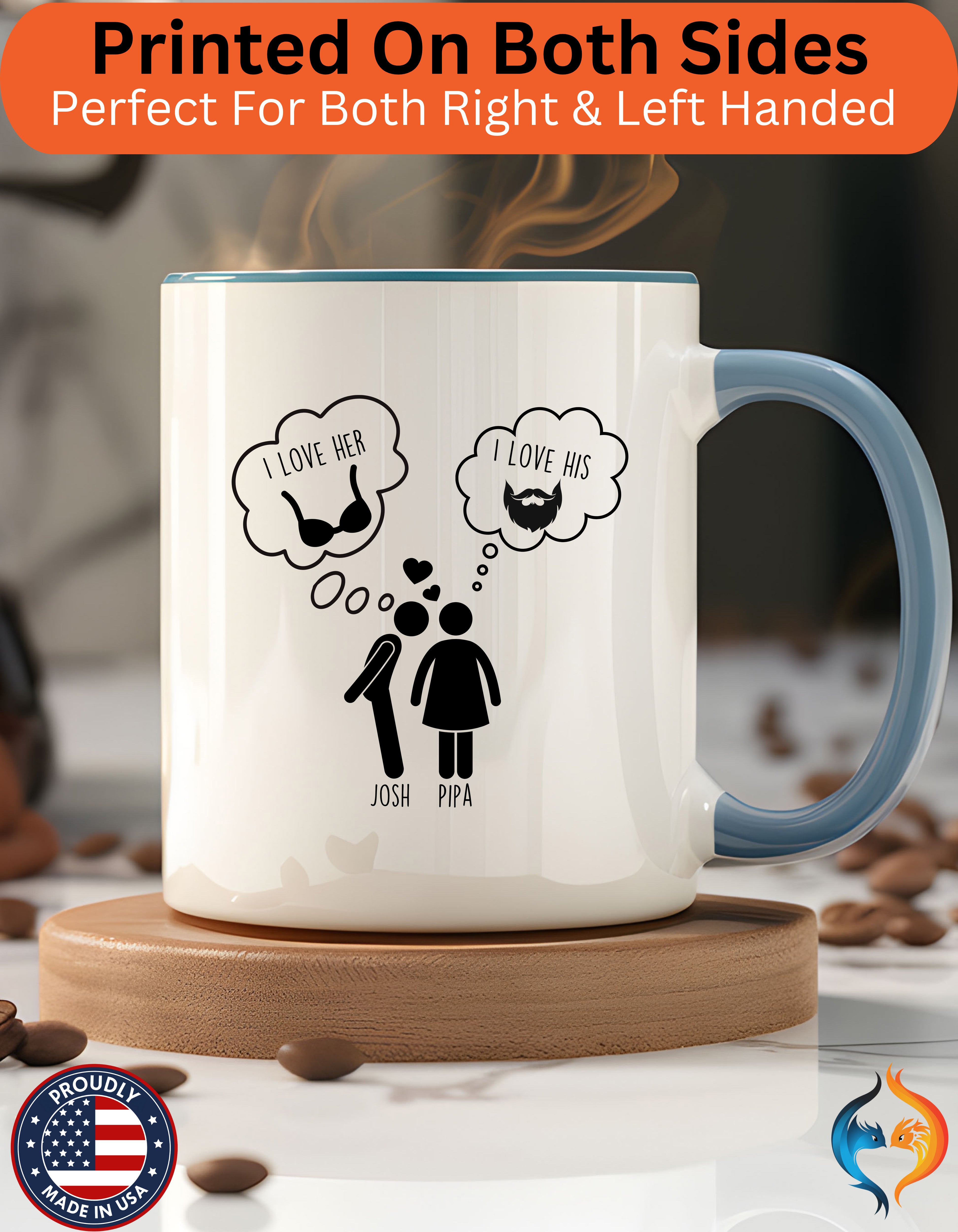 Personalized valentine gift mug, Love His Beard Love Her Boobs cup