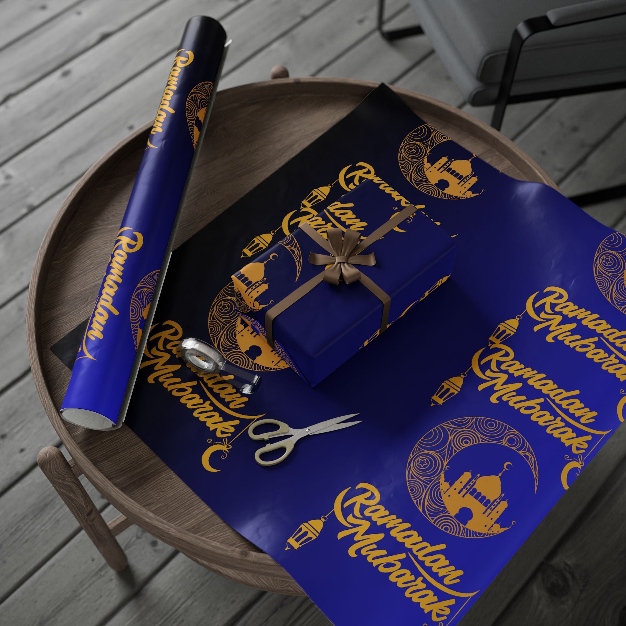 Ramadan Mubarak wrapping paper | Islamic Gift Wrap With Transient Nights Mosque, Moon and Lantern Design