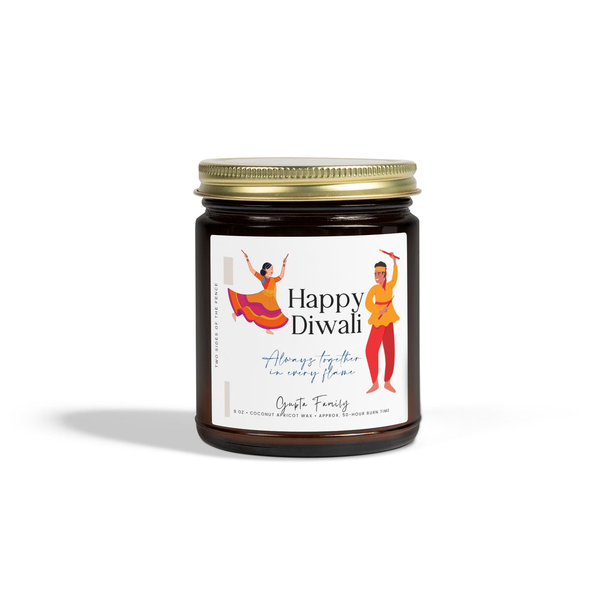 Personalized Diwali Candle – Dancing Couple II Gift, 4 oz or 9 oz