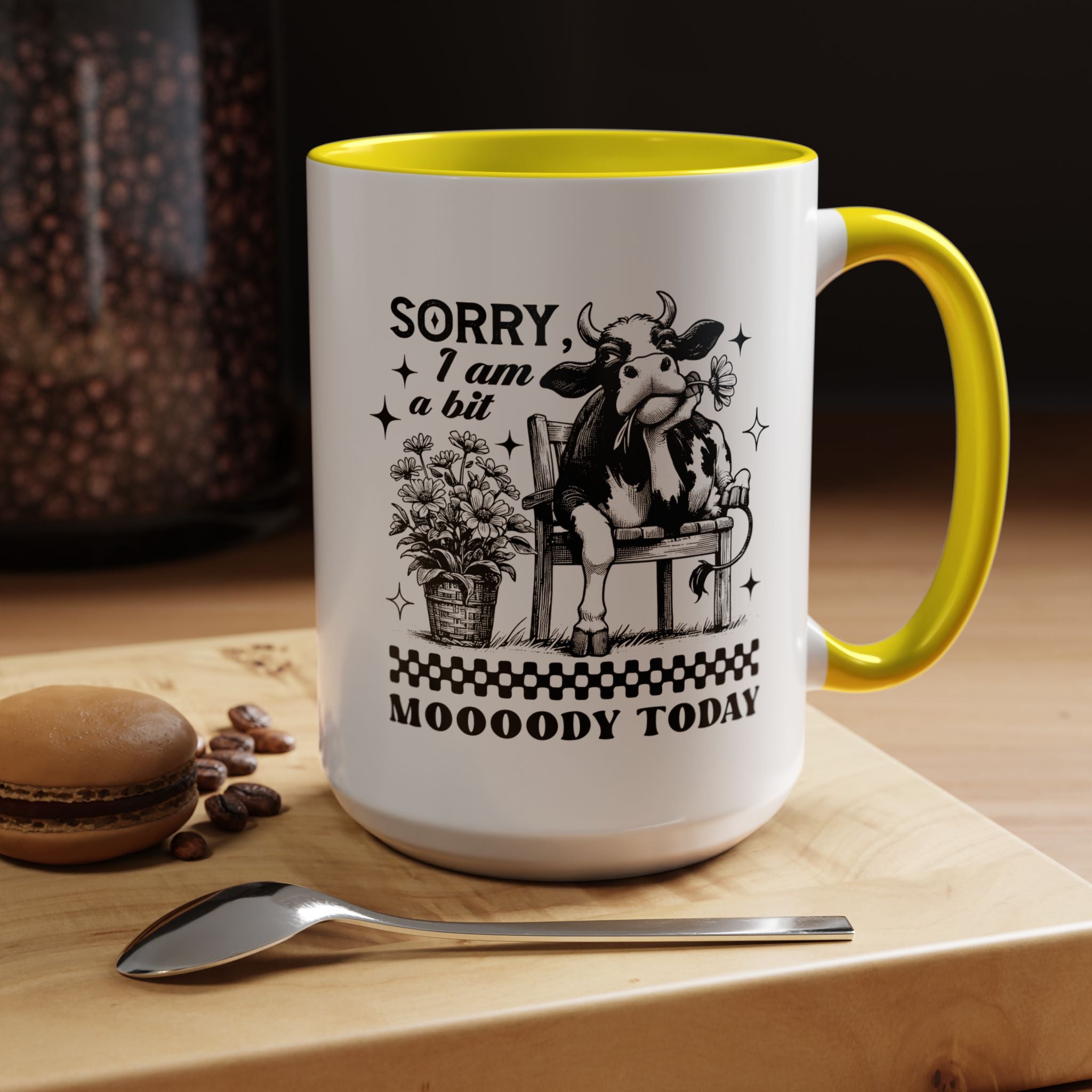 Funny Coffee Mug, Personalized Mug, Sorry I am A Bit Moody Today,  Accent Cup (11, 15oz), Gift Under 20, White Elephant, Cow Farm Lover Cup