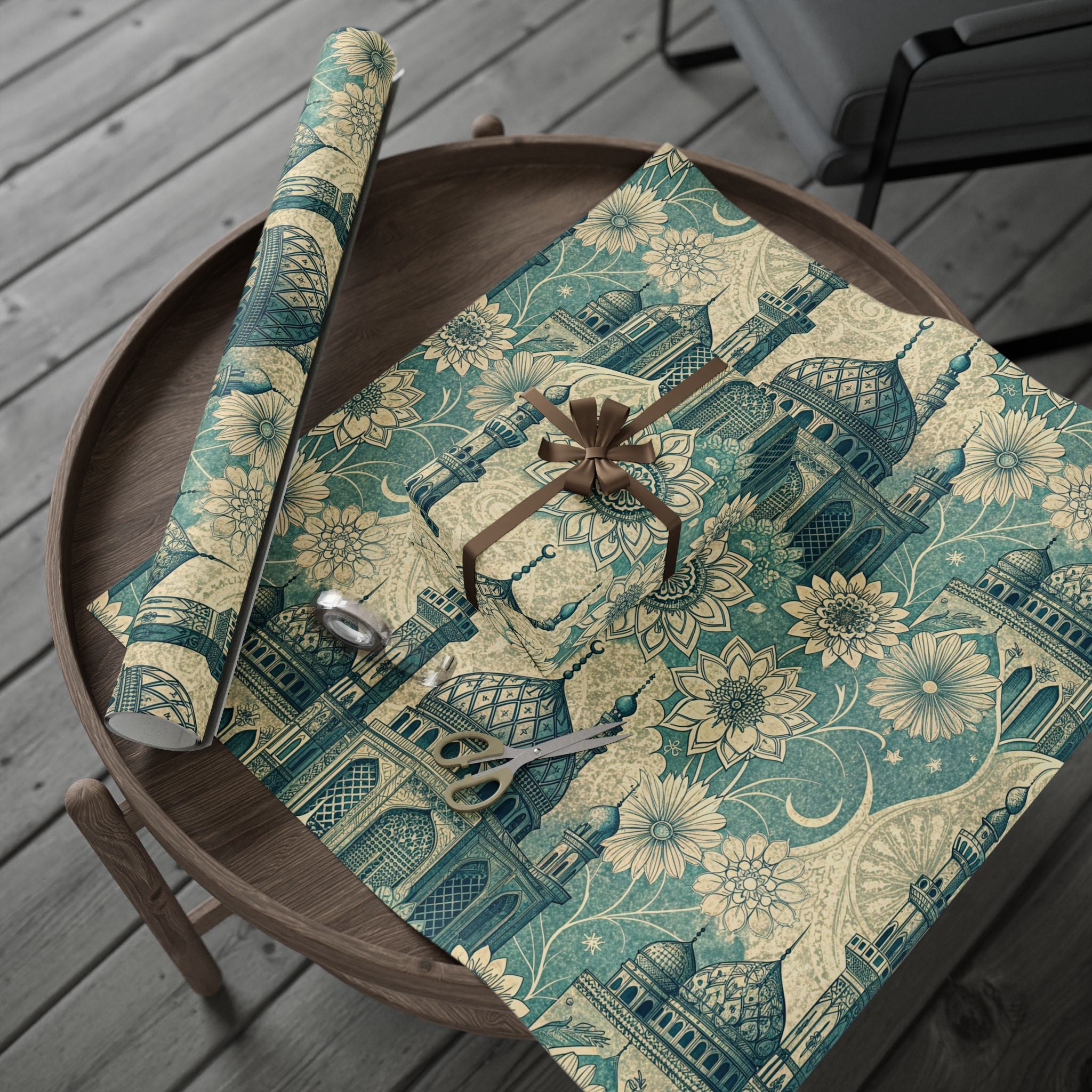 Ramadan Wrap Paper - Islamic Gift Wrap With Mosque, Moon and Stars Design