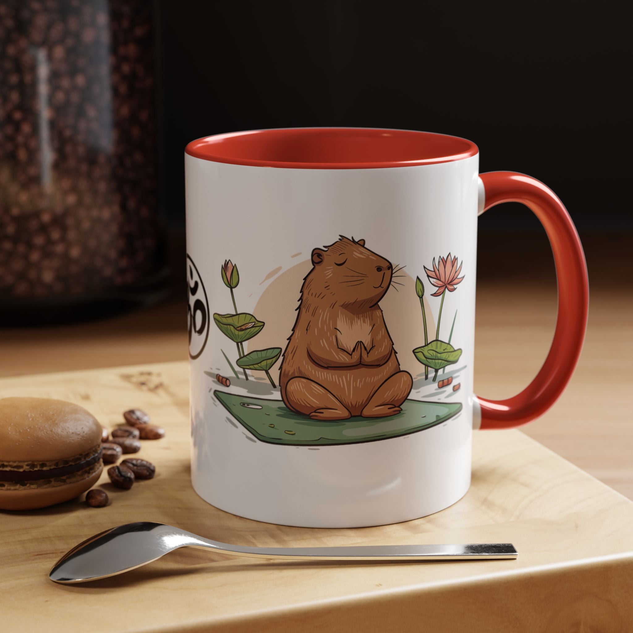 Funny Cabbybara Doing Yoga Accent Mug - 11, 15oz