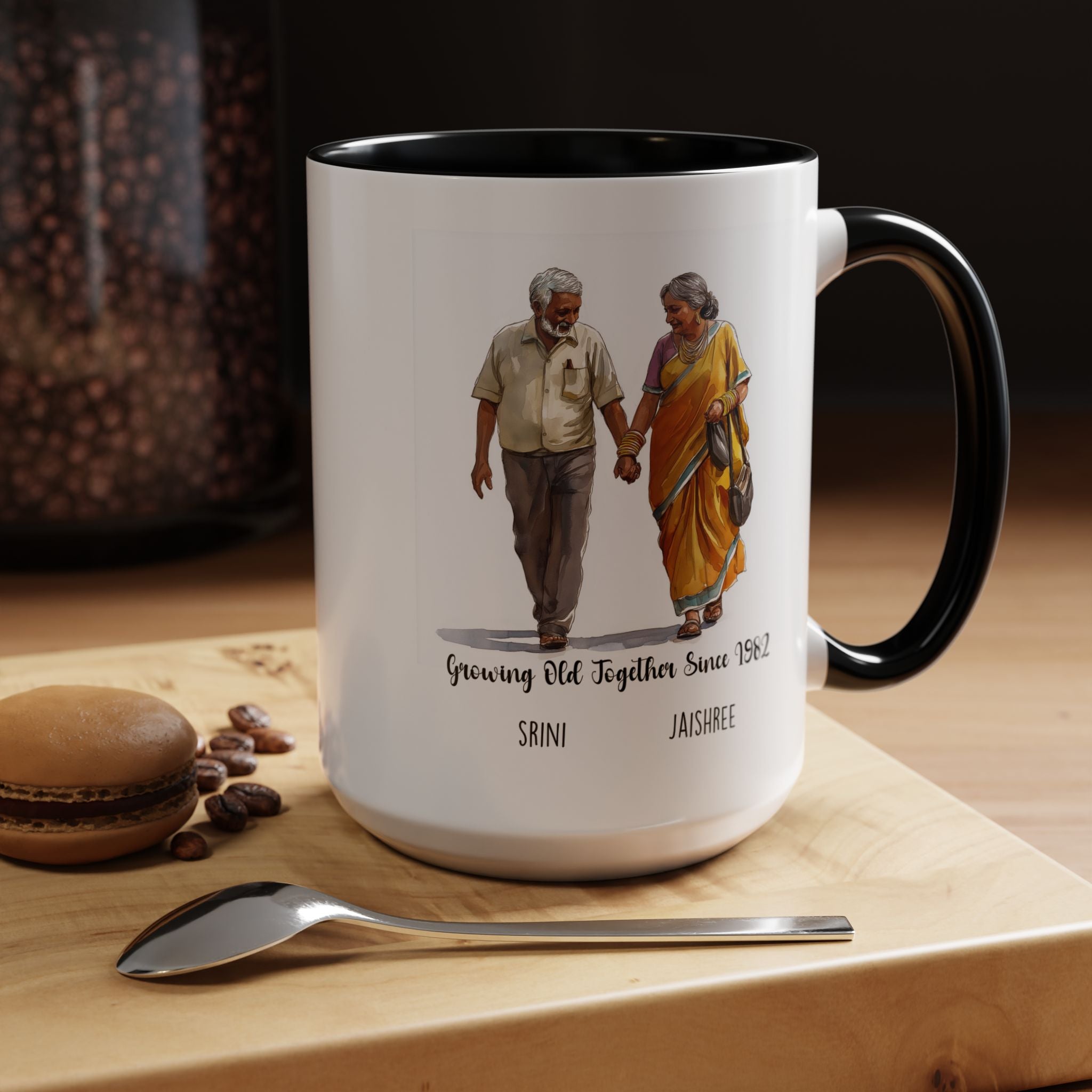 Funny Coffee Mug, Personalized Mug, Growing Old Together Since South Indian Couple Cup 11/15oz, Anniversary, Wedding, Romantic For Him her