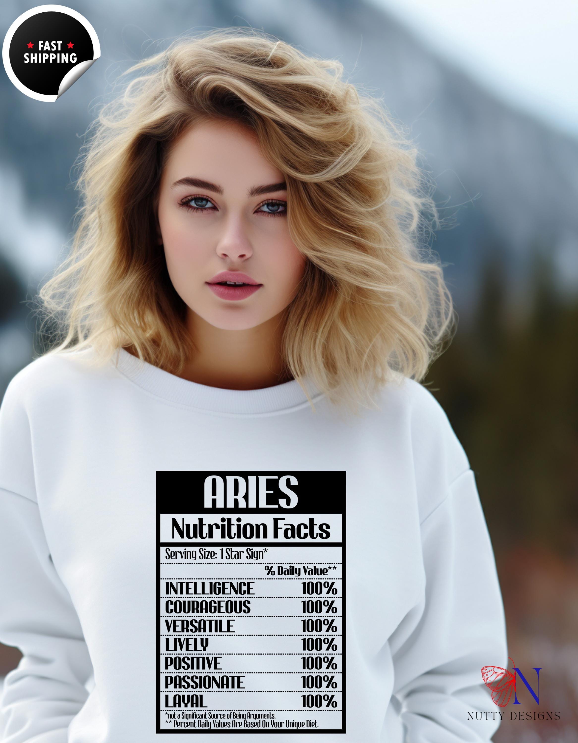 Star Sign Apparel, Aries Sweatshirt: Cozy Comfort Apparel with Nutrition Facts | Zodiac Astrology Gift for Horoscope Lovers