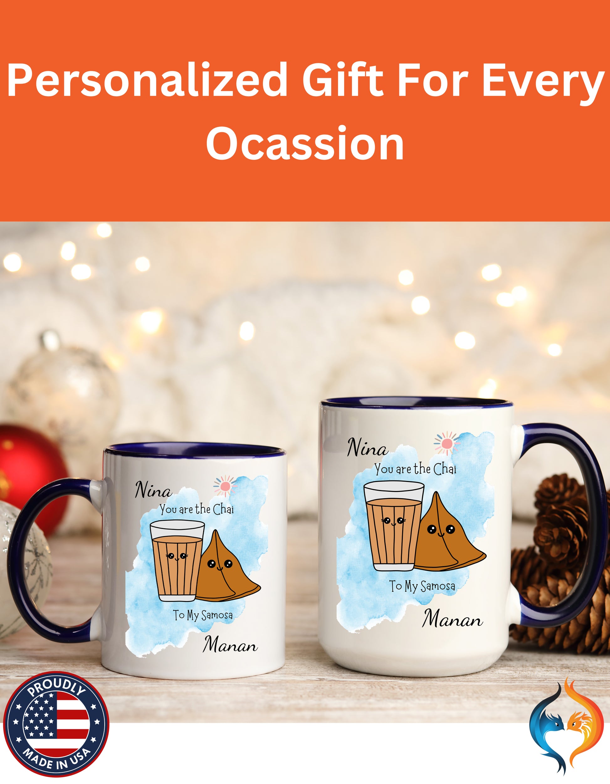 Personalized You Are The Chai To My Samosa Accent Mug - Navy accent mug