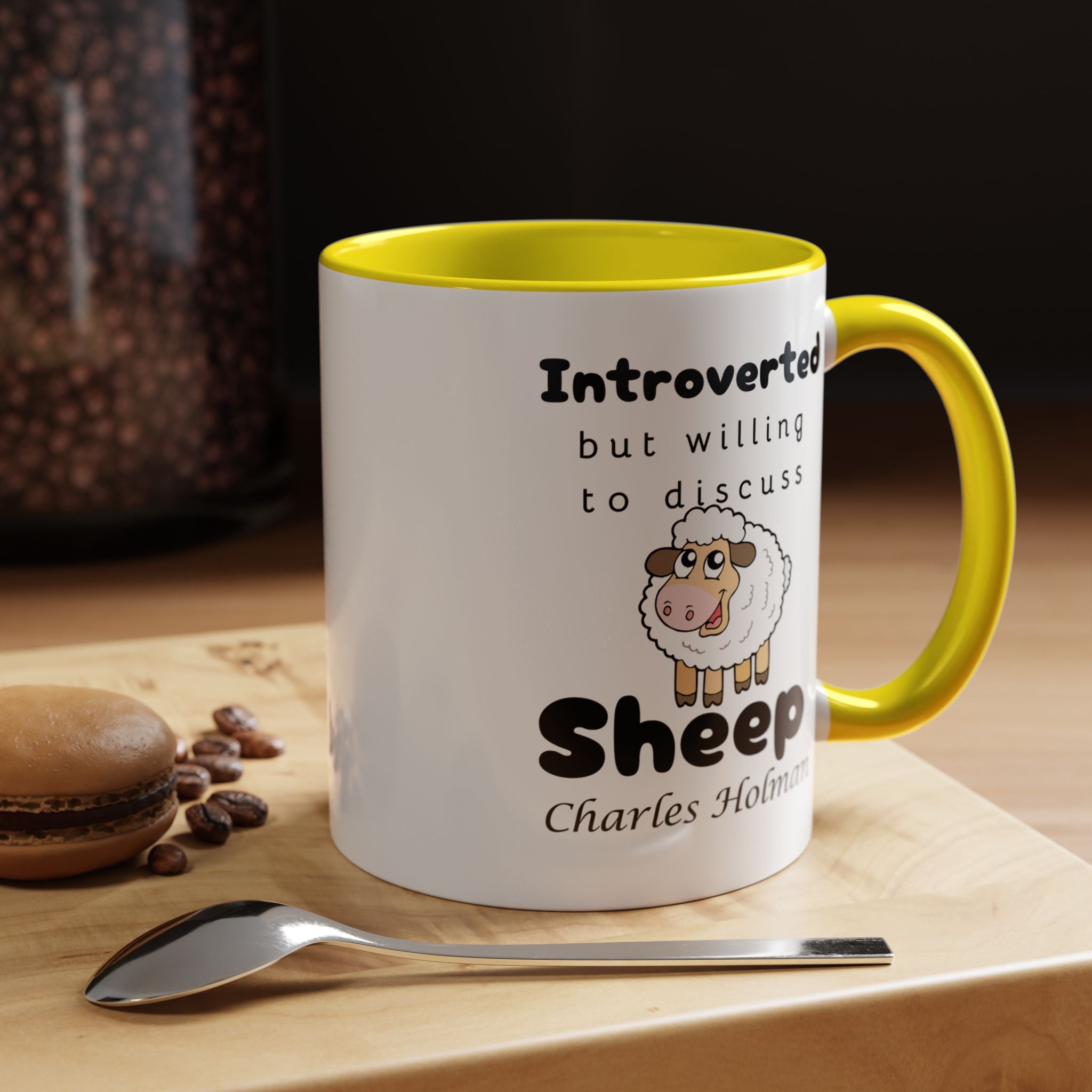 Funny Coffee Mug, Introverted But Willing To Discuss Sheep Personalized Accent Coffee Mug (11 and 15oz)