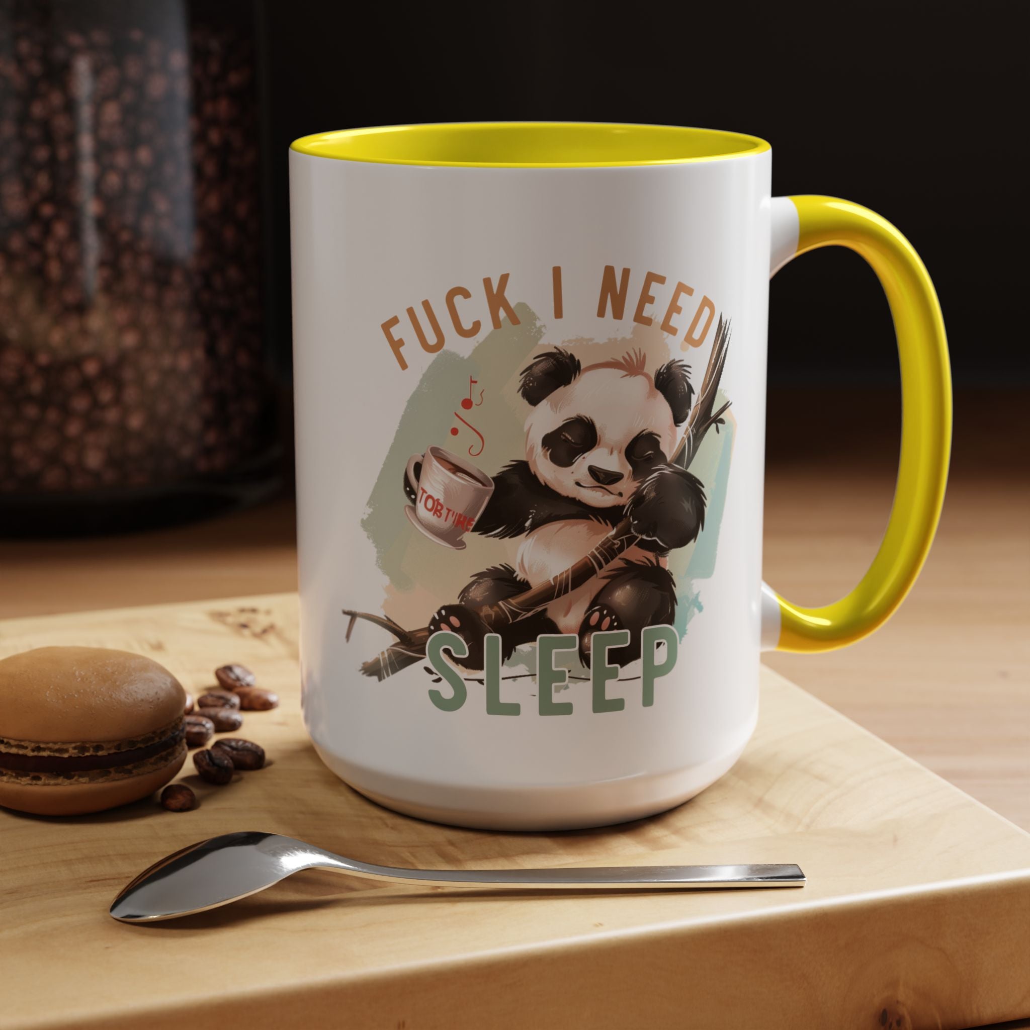 Funny Coffee Mug, Personalized Mug, Cute Panda Fuck I Need Sleep Accent Cup (11, 15oz), Gift Under 20, White Elephant gift