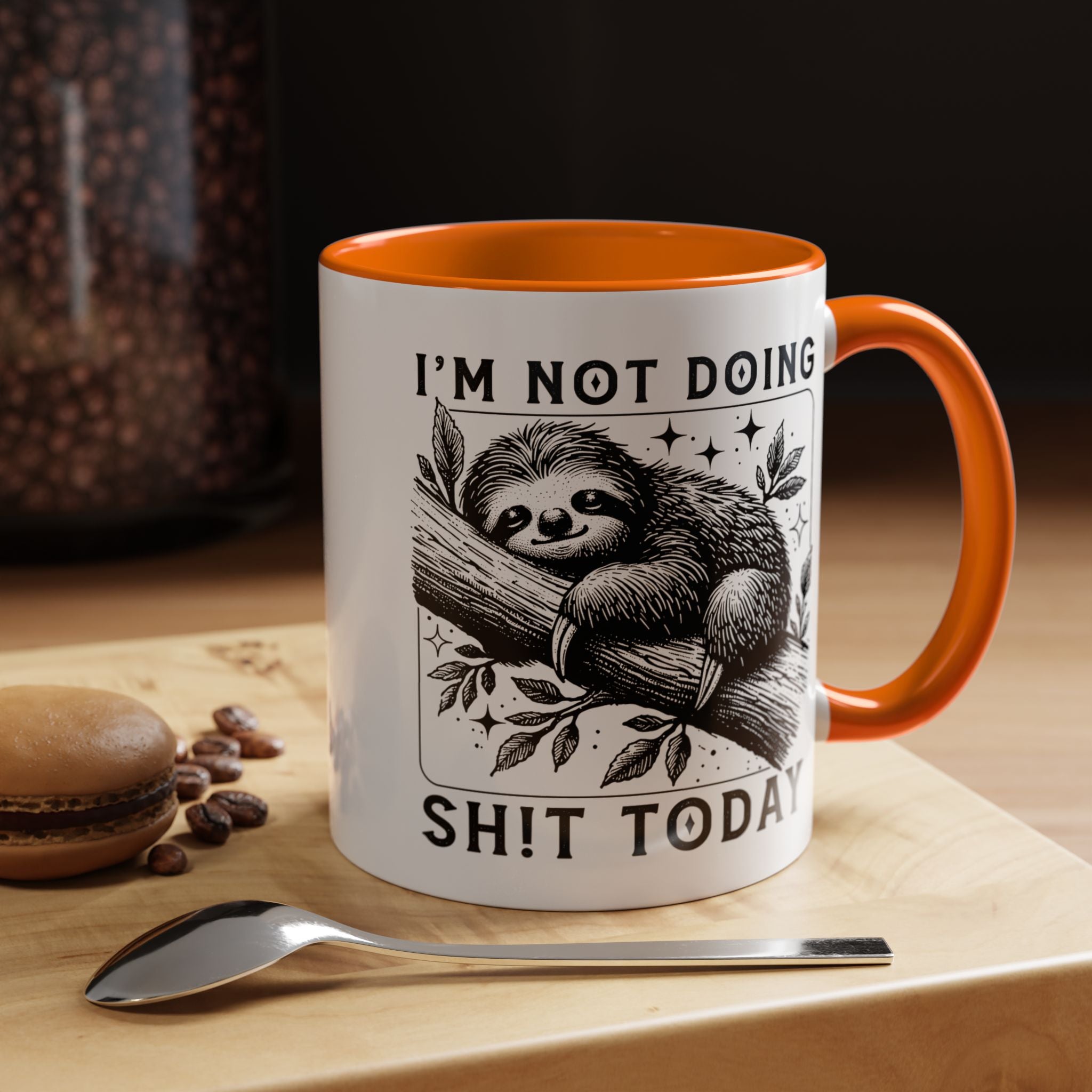 Funny Coffee Mug, Personalized Mug, Cute Sloth I am Not Doing Shit Today,  Accent Cup (11, 15oz), Gift Under 20, White Elephant