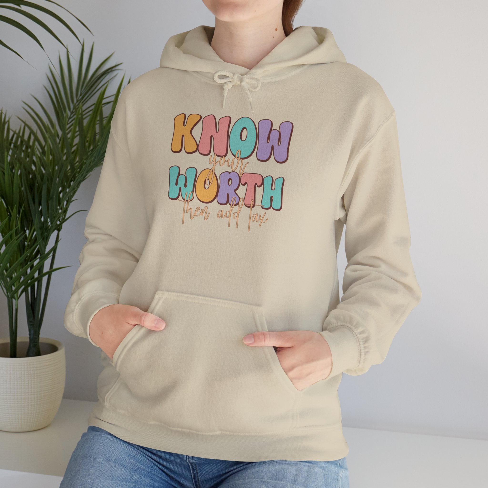 Know Your Worth Hoodie — Pastel Empowerment Graphic Sweatshirt
