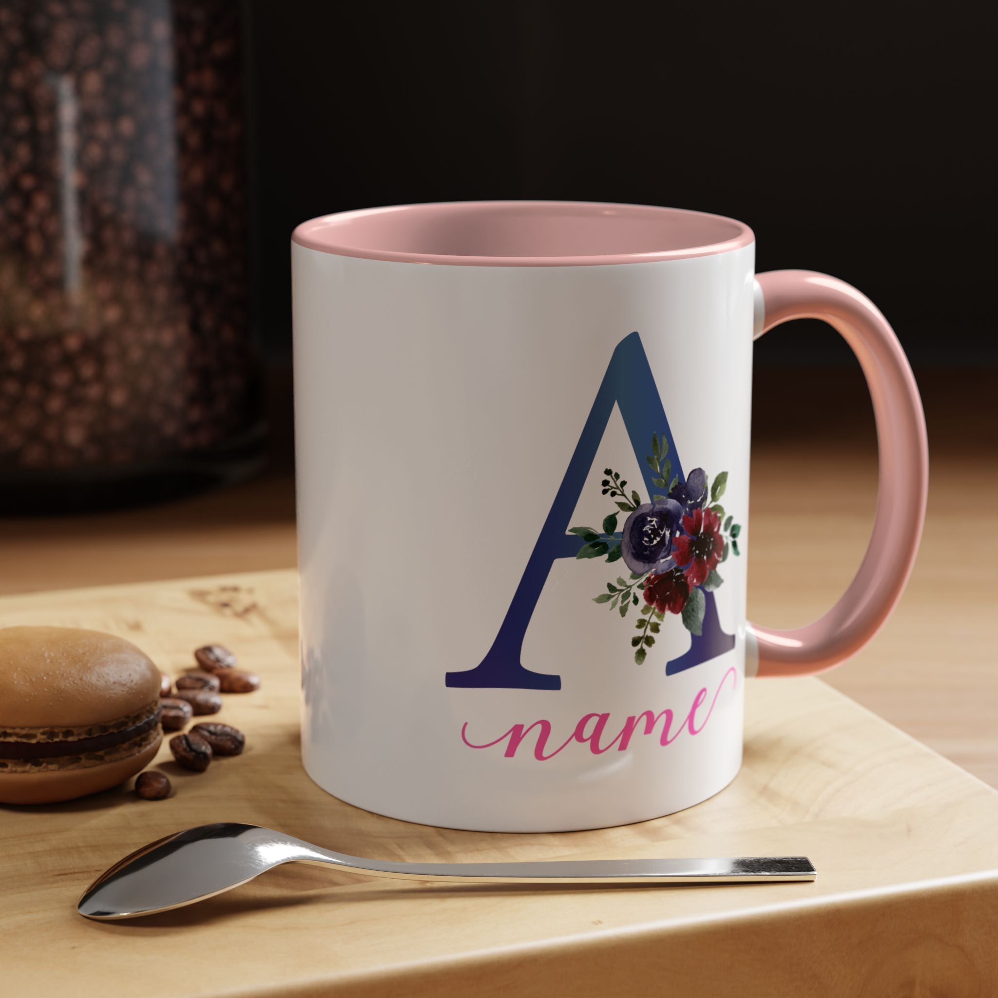 Personalized Floral Initial Coffee Mug for her, Custom Name Mug, Wedding Favor, Unique Home Décor Coffee Cup, Girlfriend Gift, Monogram Mug