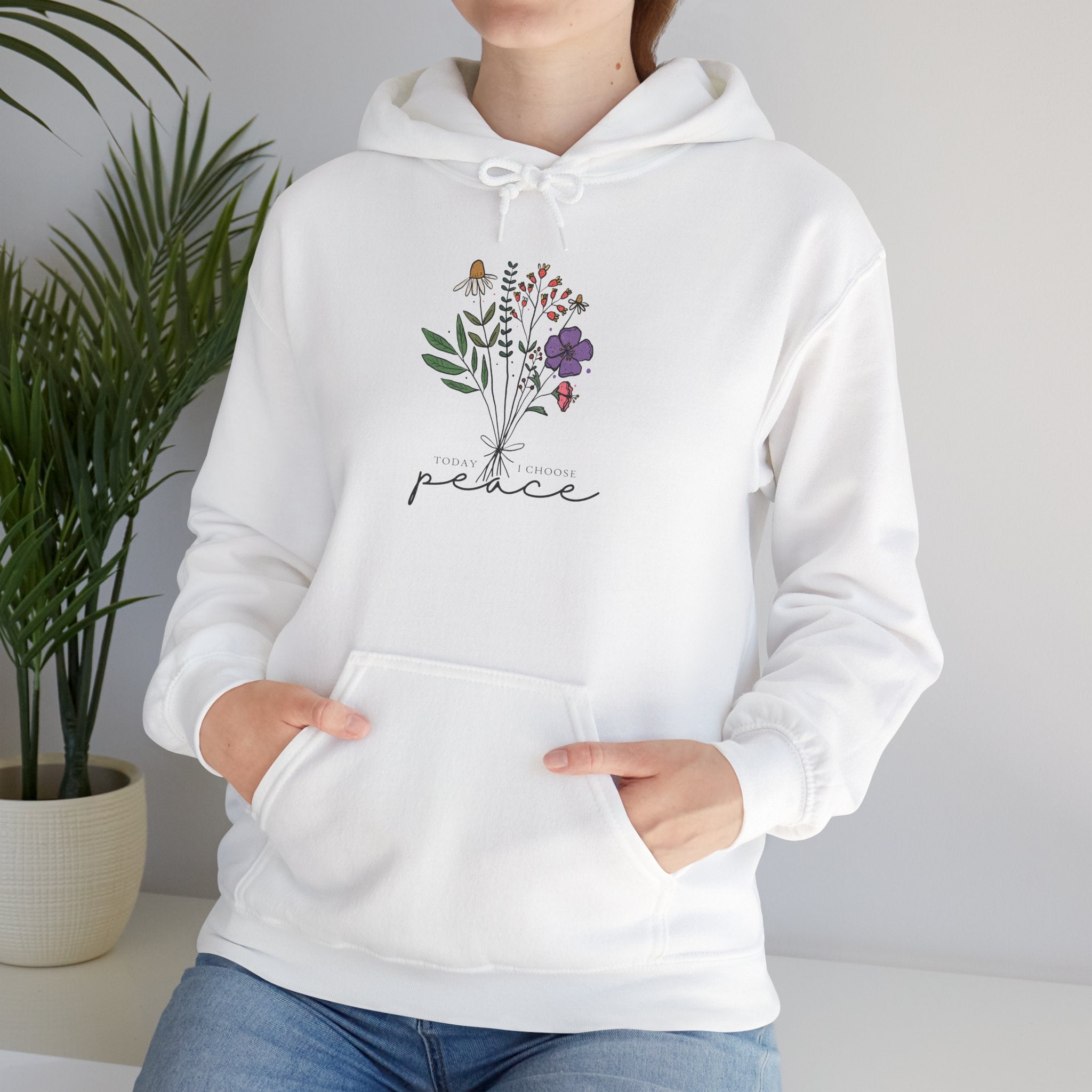Peace Floral Hoodie — Minimal Botanical Graphic Hooded Sweatshirt