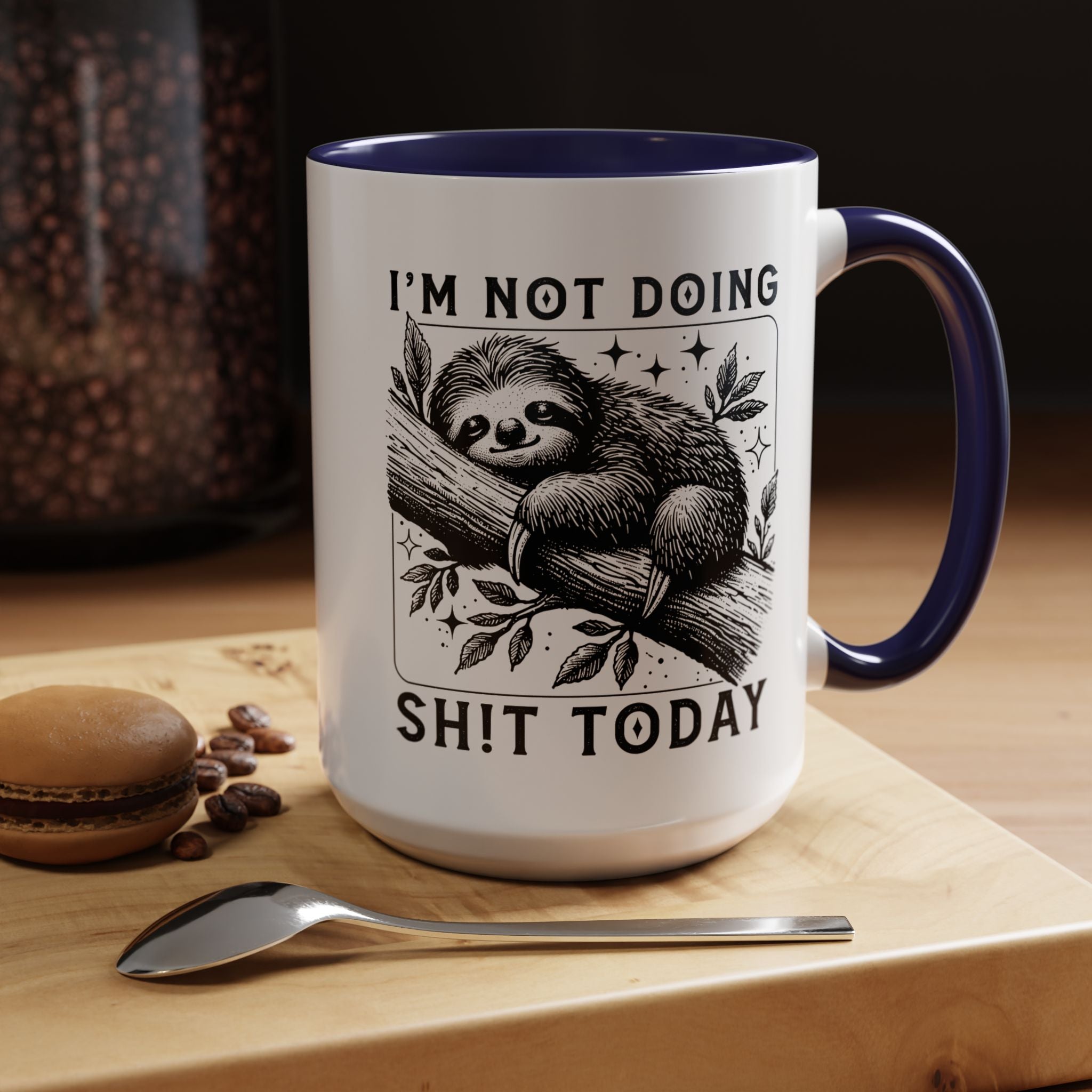 Funny Coffee Mug, Personalized Mug, Cute Sloth I am Not Doing Shit Today,  Accent Cup (11, 15oz), Gift Under 20, White Elephant