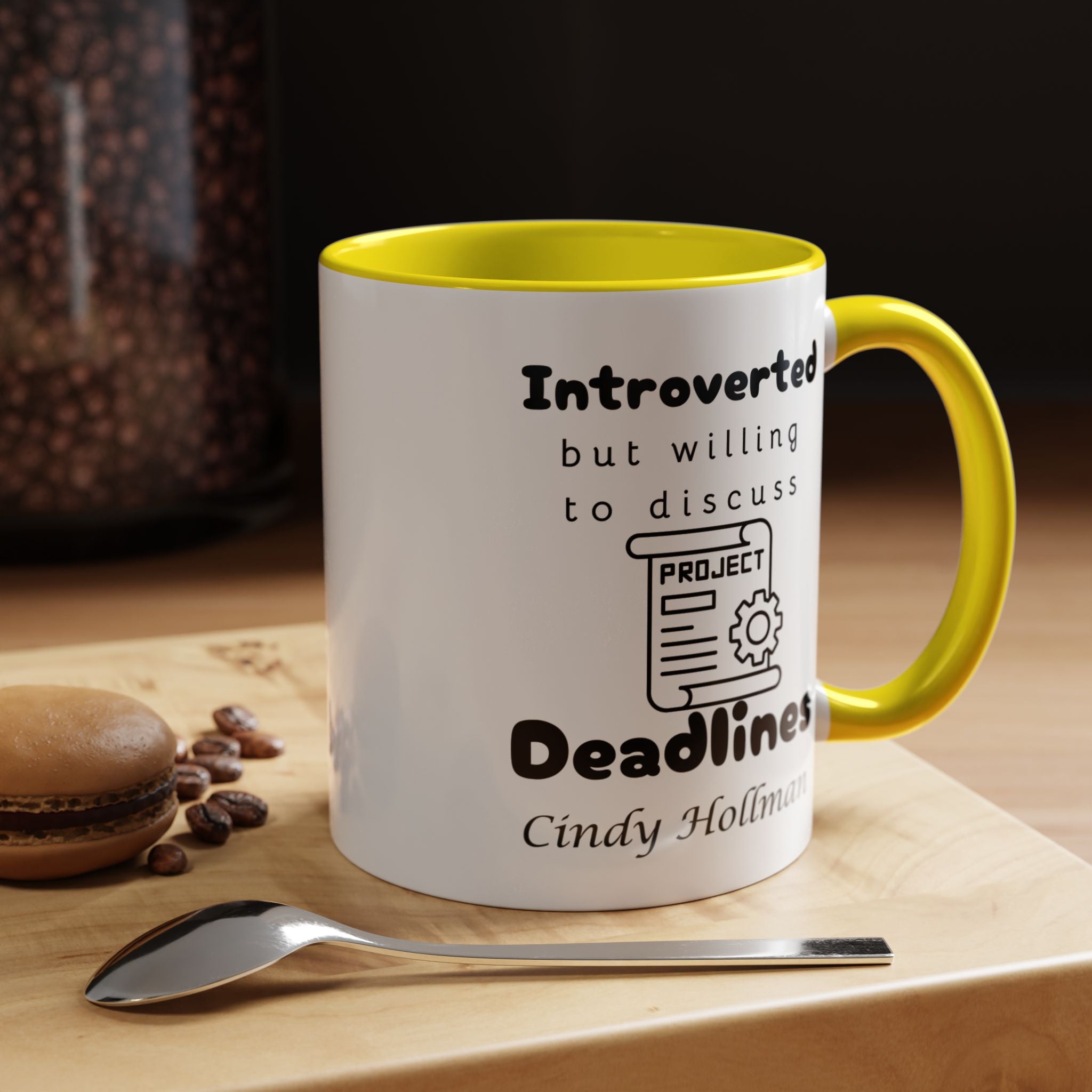 Introverted But Willing To Discuss Deadlines Personalized Accent Coffee Mug (11 & 15oz) For Project, Program, Portfolio Manager Nerds, Geeks