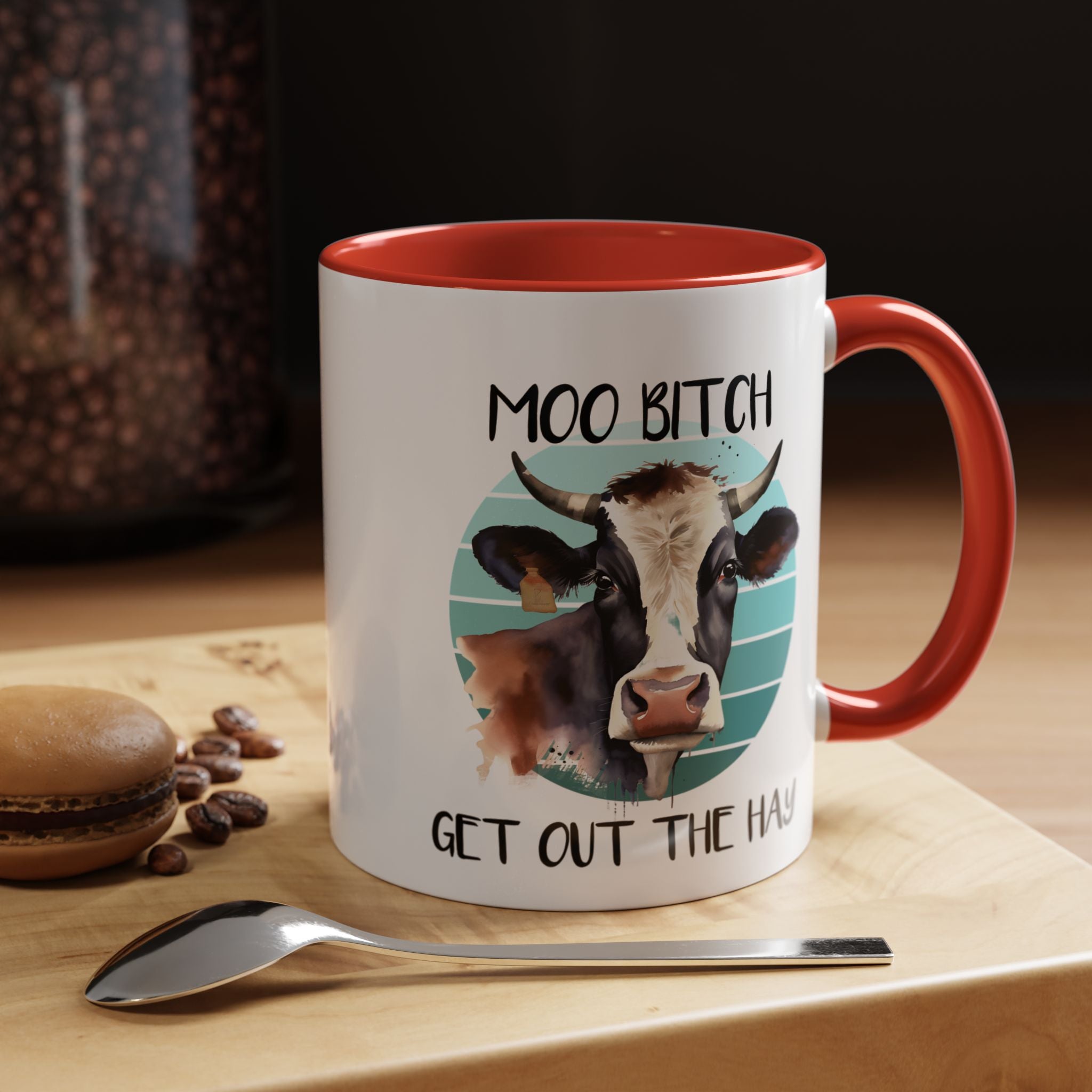 Funny Coffee Mug, Personalized Mug, Moo Bitch Get Out The Hay Accent Cup (11, 15oz), Gift Under 20, White Elephant gift