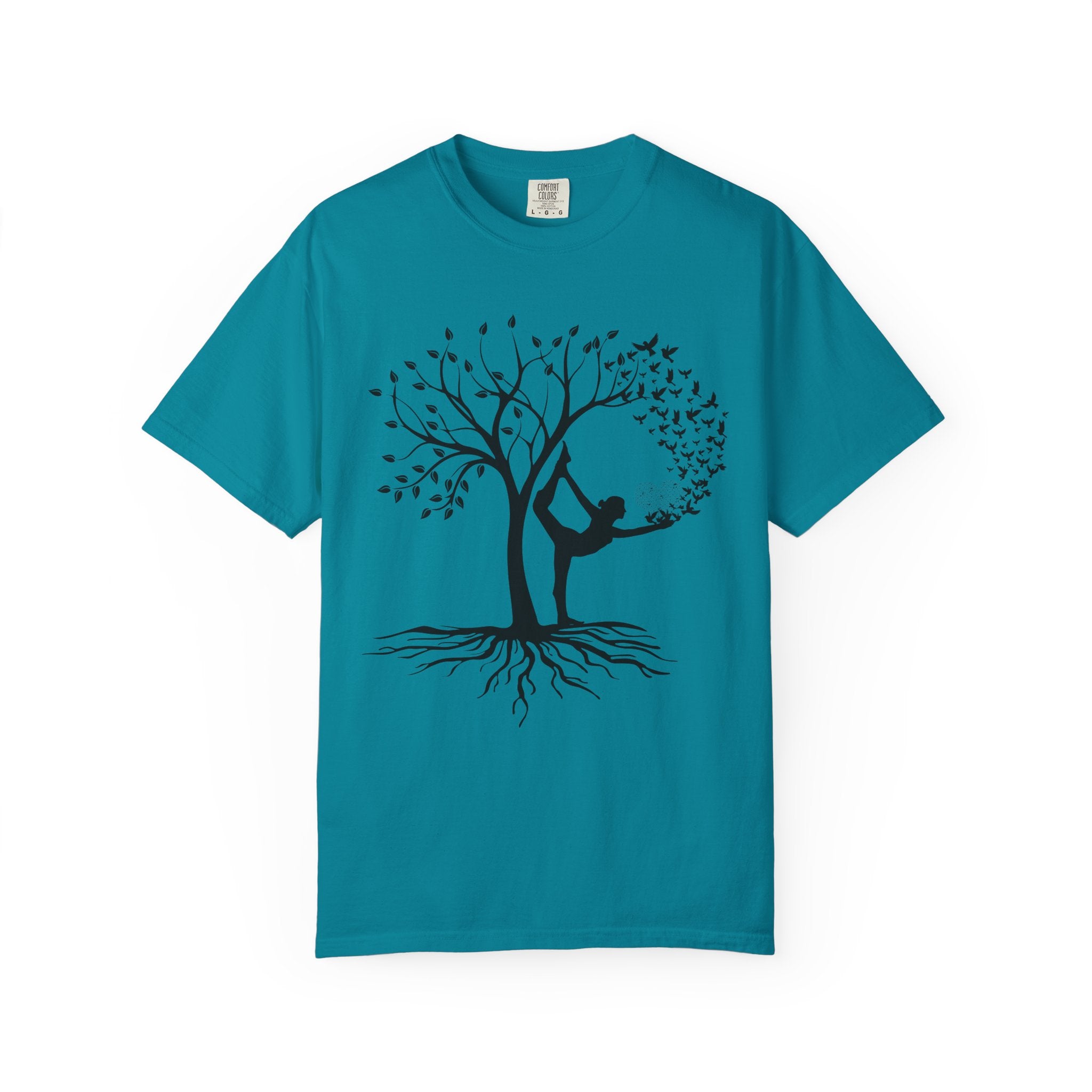 Woman Yoga Tree & Bird Meditation T-Shirt — Calming, Positive Motivational Tee