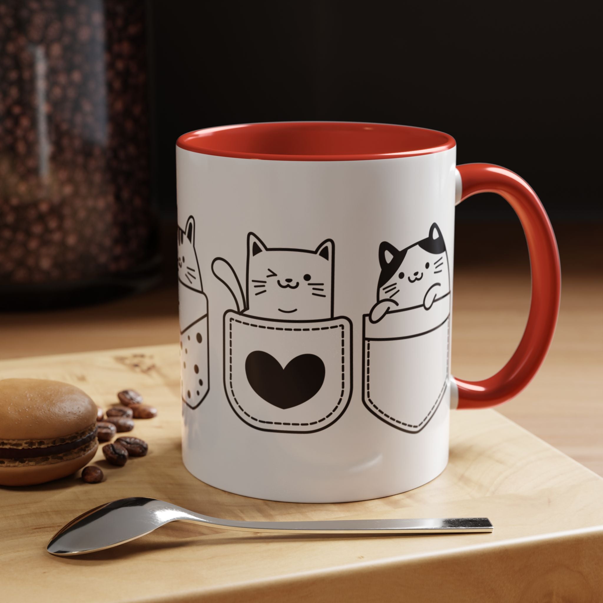Funny Coffee Mug, Personalized Mug, Pocket Full Of Cats Accent Cup (11, 15oz), Gift Under 20, White Elephant, Cat & pet lover gift