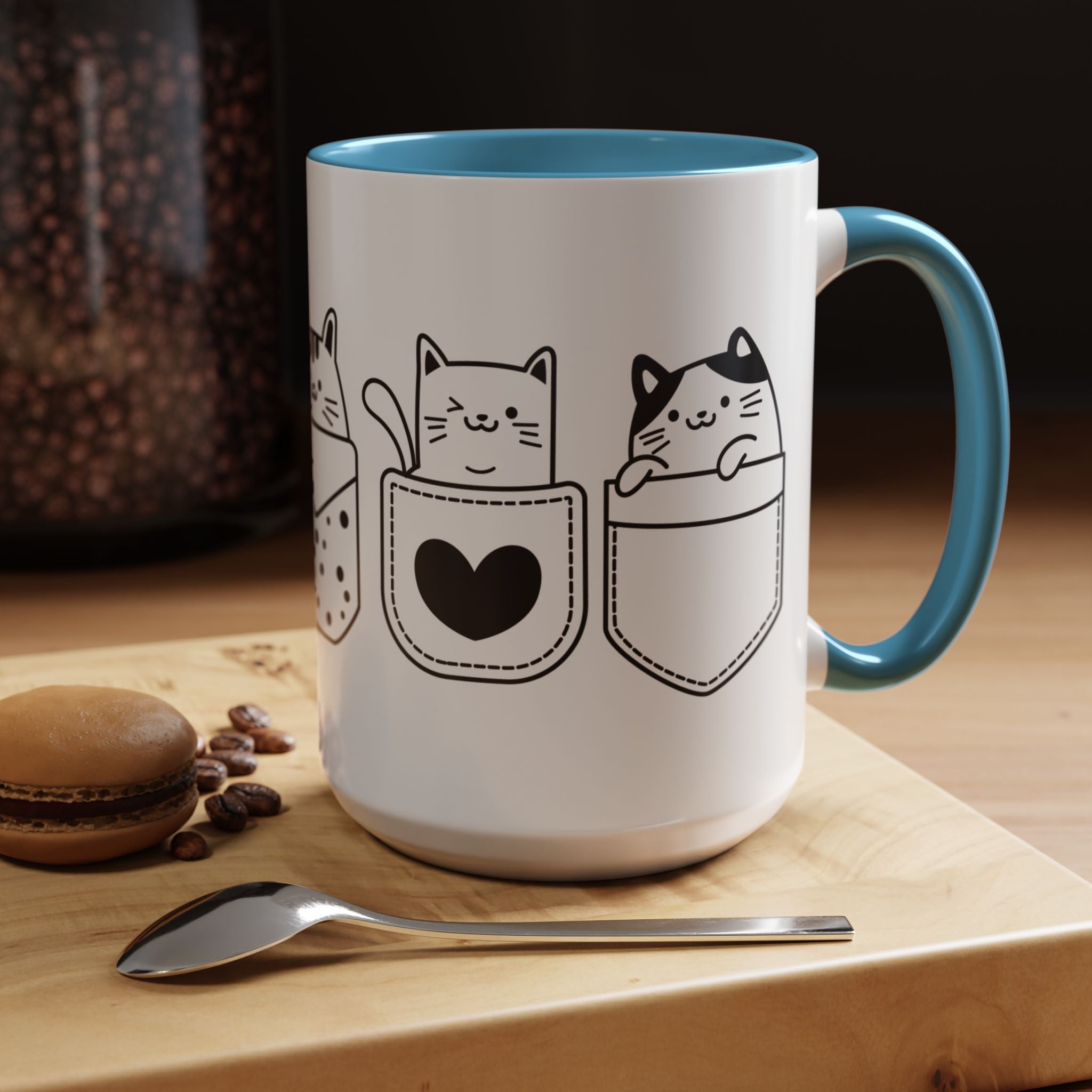 Funny Coffee Mug, Personalized Mug, Pocket Full Of Cats Accent Cup (11, 15oz), Gift Under 20, White Elephant, Cat & pet lover gift