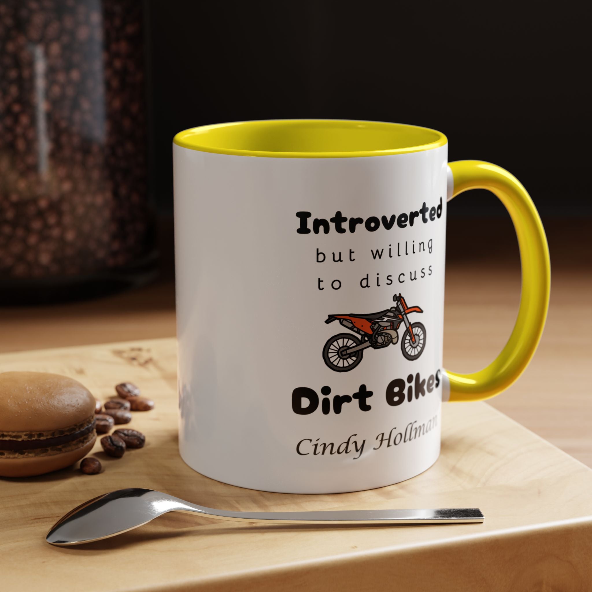 Introverted But Willing To Discuss Dirt Bikes Personalized Accent Coffee Mug (11 and 15oz)