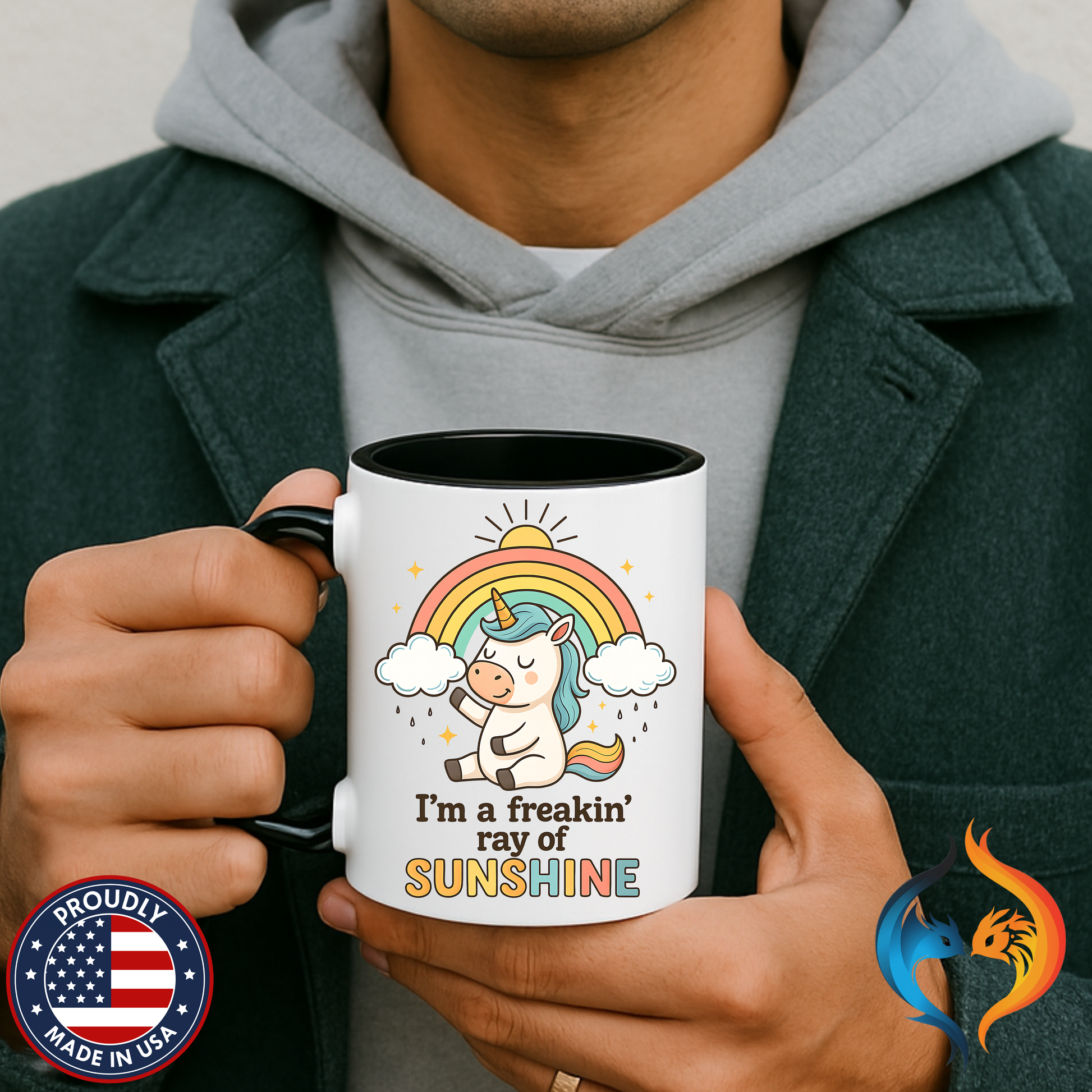Freaking Ray of Sunshine Mug Lifestyle Mockup | Nutty Designs