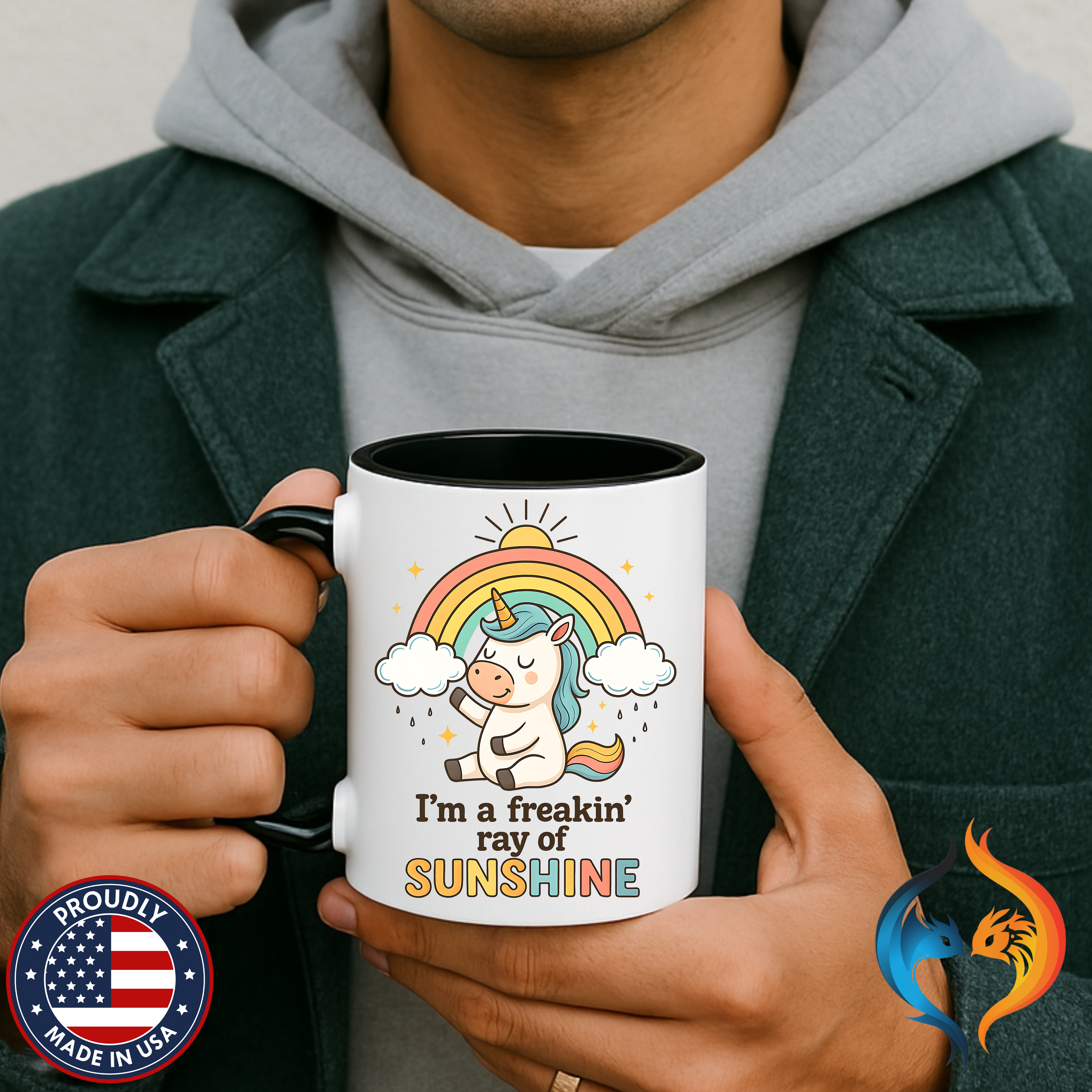 Freaking Ray of Sunshine Mug Lifestyle Mockup | Nutty Designs