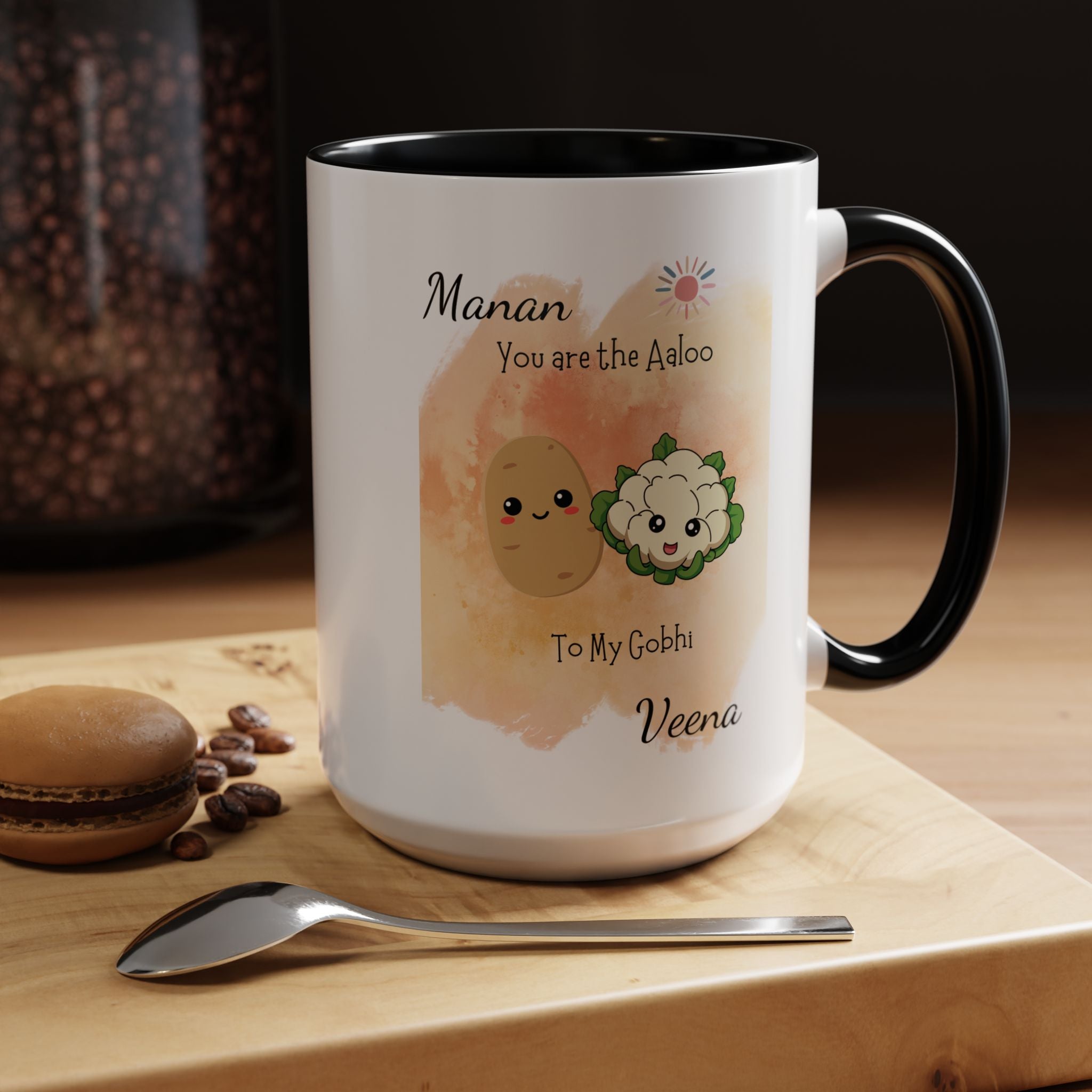 Funny Coffee Mug, Personalized Mug, You Are Aaloo To My Gobhi Couple Accent Cup 11/15oz, Anniversary, Valentines, Wedding, Romantic Him her