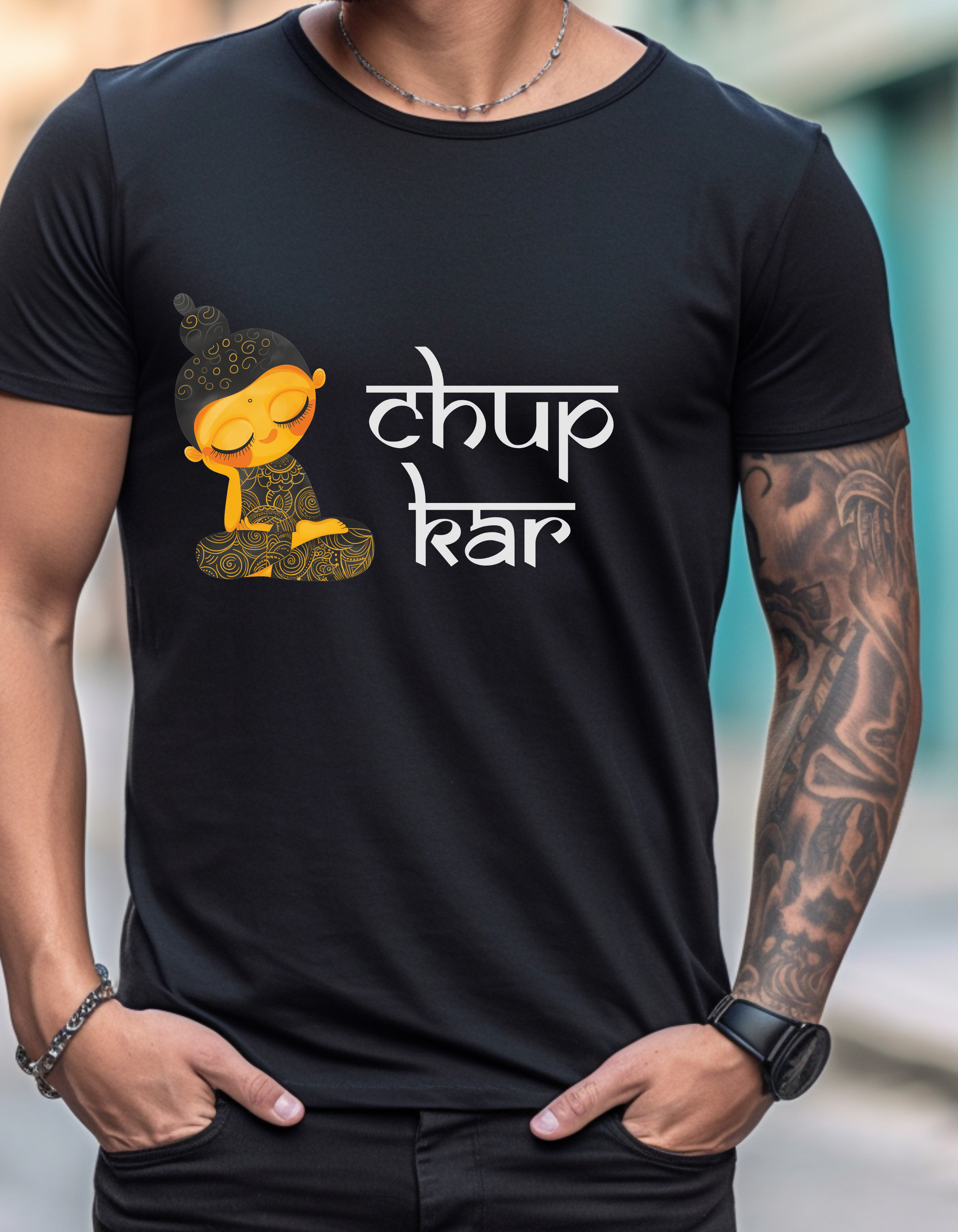 Chup Kar T-Shirt Lifestyle Mockup | Nutty Designs