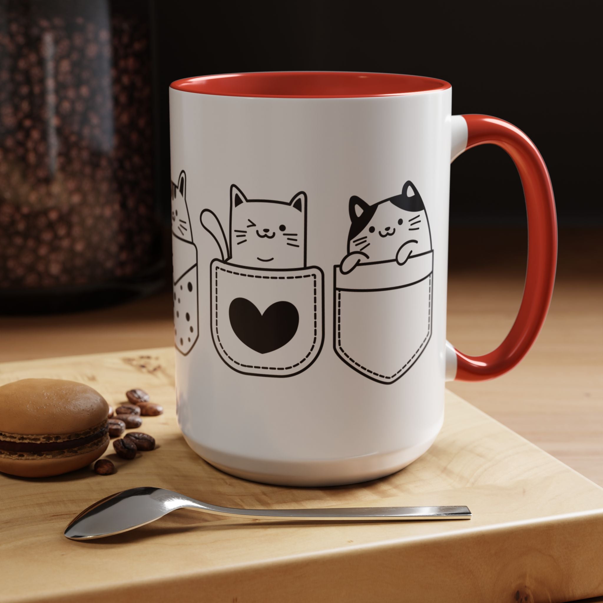 Funny Coffee Mug, Personalized Mug, Pocket Full Of Cats Accent Cup (11, 15oz), Gift Under 20, White Elephant, Cat & pet lover gift