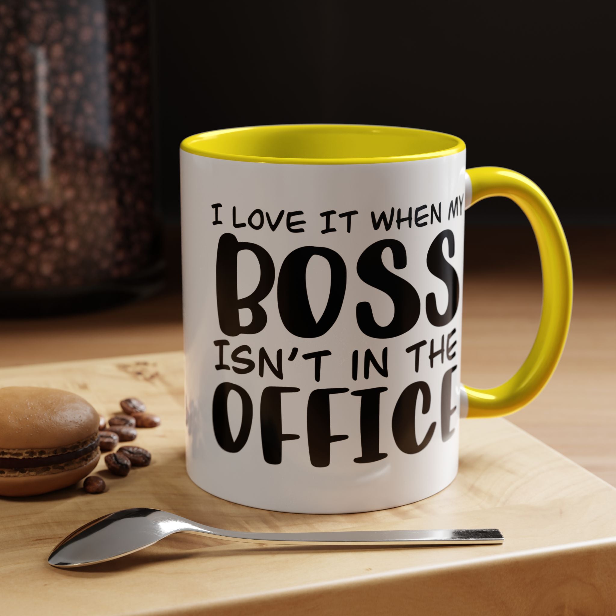 Funny Coffee Mug, Personalized Mug, I love it when my boss isn't in the office Accent Cup (11, 15oz), Gift Under 20, White Elephant gift
