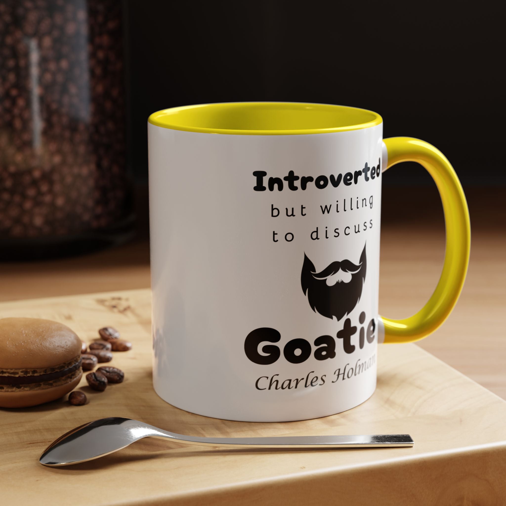 Funny Coffee Mug, Introverted But Willing To Discuss Goatie Personalized Accent Coffee Mug (11 and 15oz)