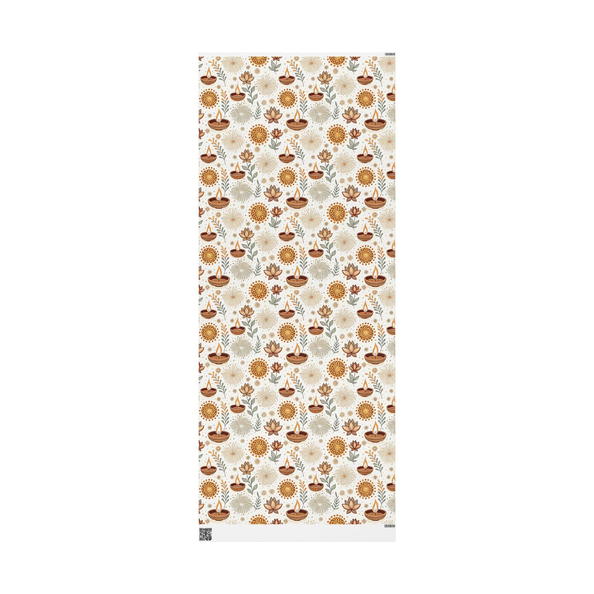 Diwali Wrapping Paper Roll - Ivory Botanical Diyas Indian Gift Wrap