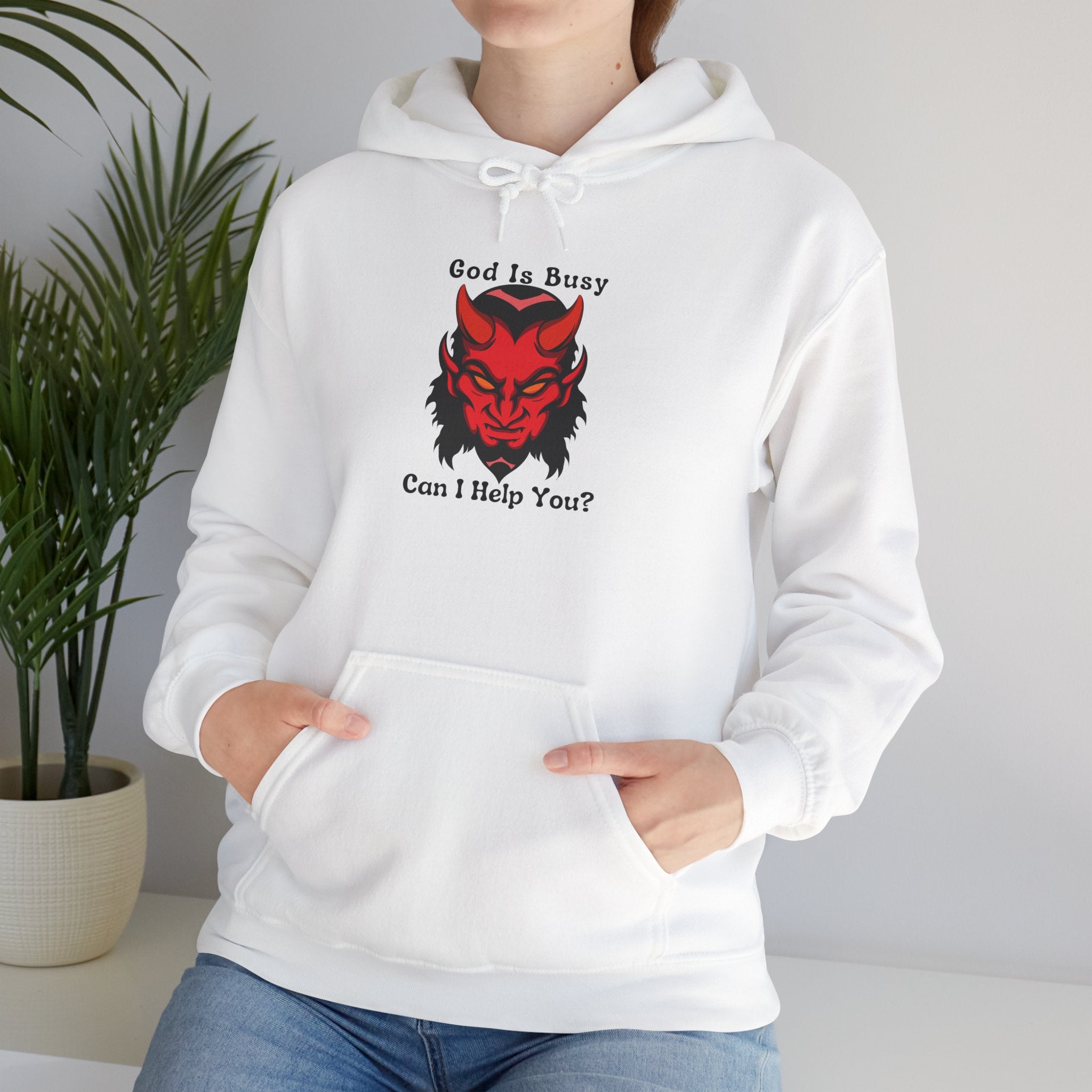 Unisex Heavy Blend™ Hooded God Is Busy Can I Help You? Sweatshirt