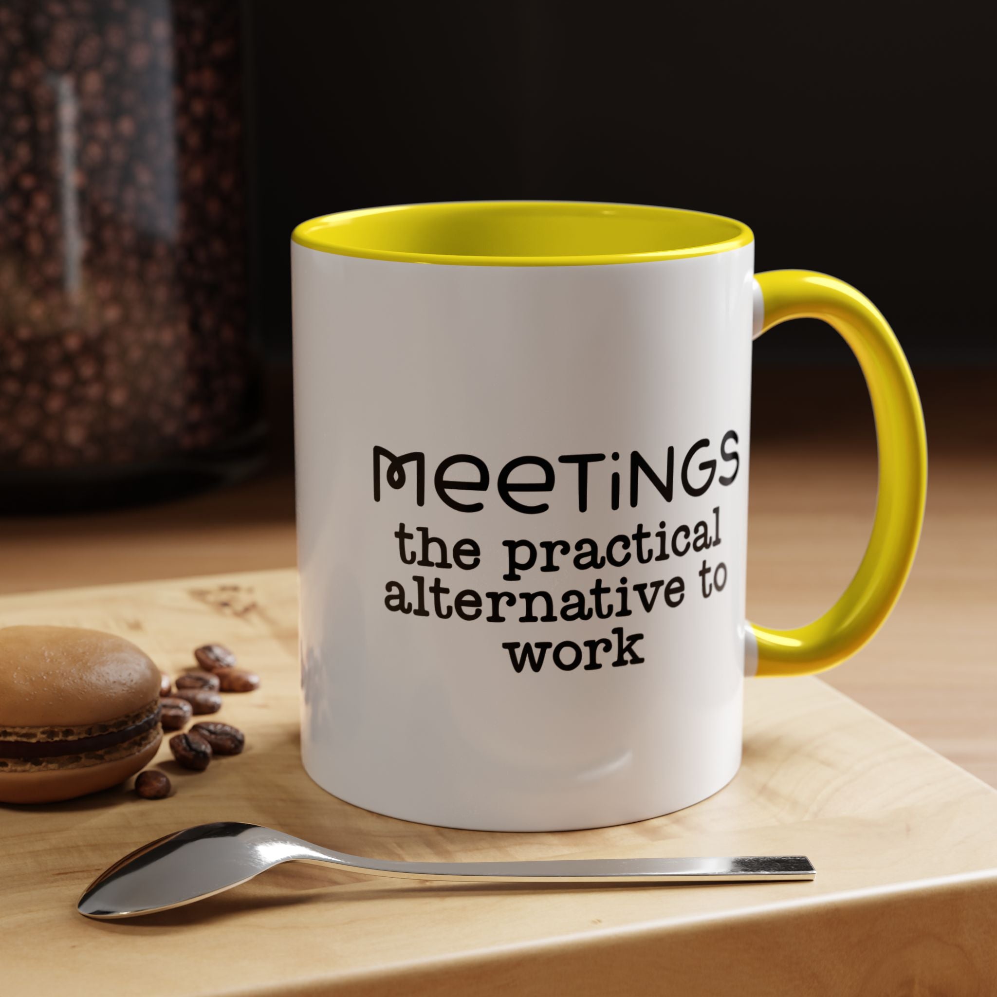 Funny Coffee Mug, Personalized Mug, Meetings The Practical Alternative To Work Accent Cup (11, 15oz), Gift Under 20, White Elephant gift