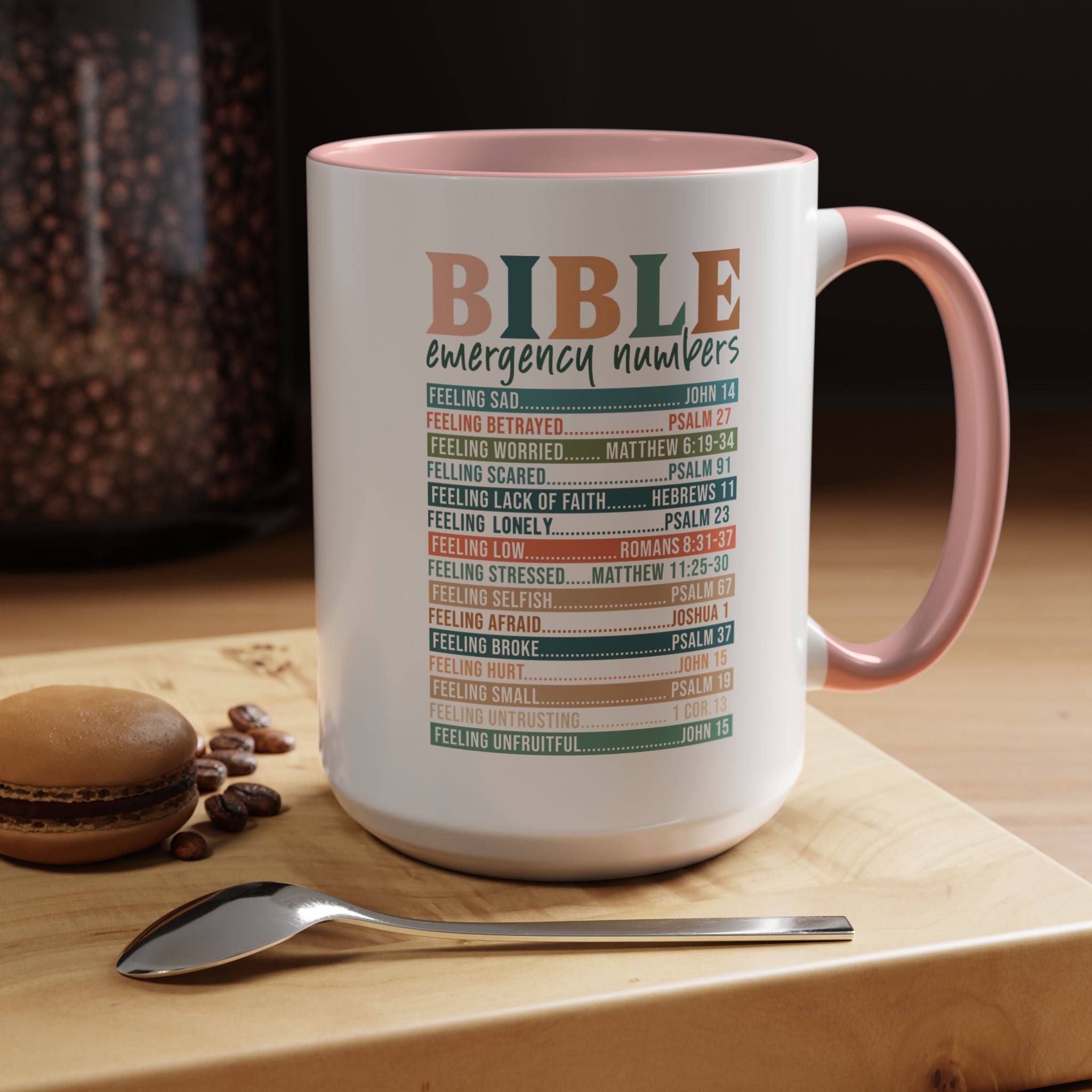 Religious Faith Based Gift, Personalized Mug, Bible Emergency Numbers Accent Coffee Cup (11, 15oz), Gift Under 20, White Elephant, Christian