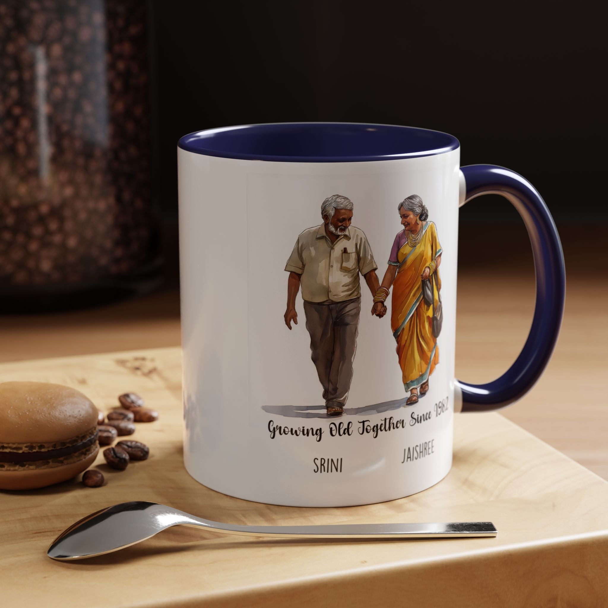 Funny Coffee Mug, Personalized Mug, Growing Old Together Since South Indian Couple Cup 11/15oz, Anniversary, Wedding, Romantic For Him her