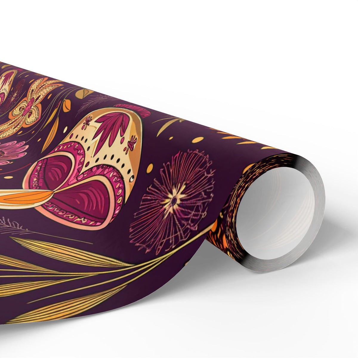 Diwali Wrapping Paper Roll - Purple Diyas & Floral Indian Gift Wrap