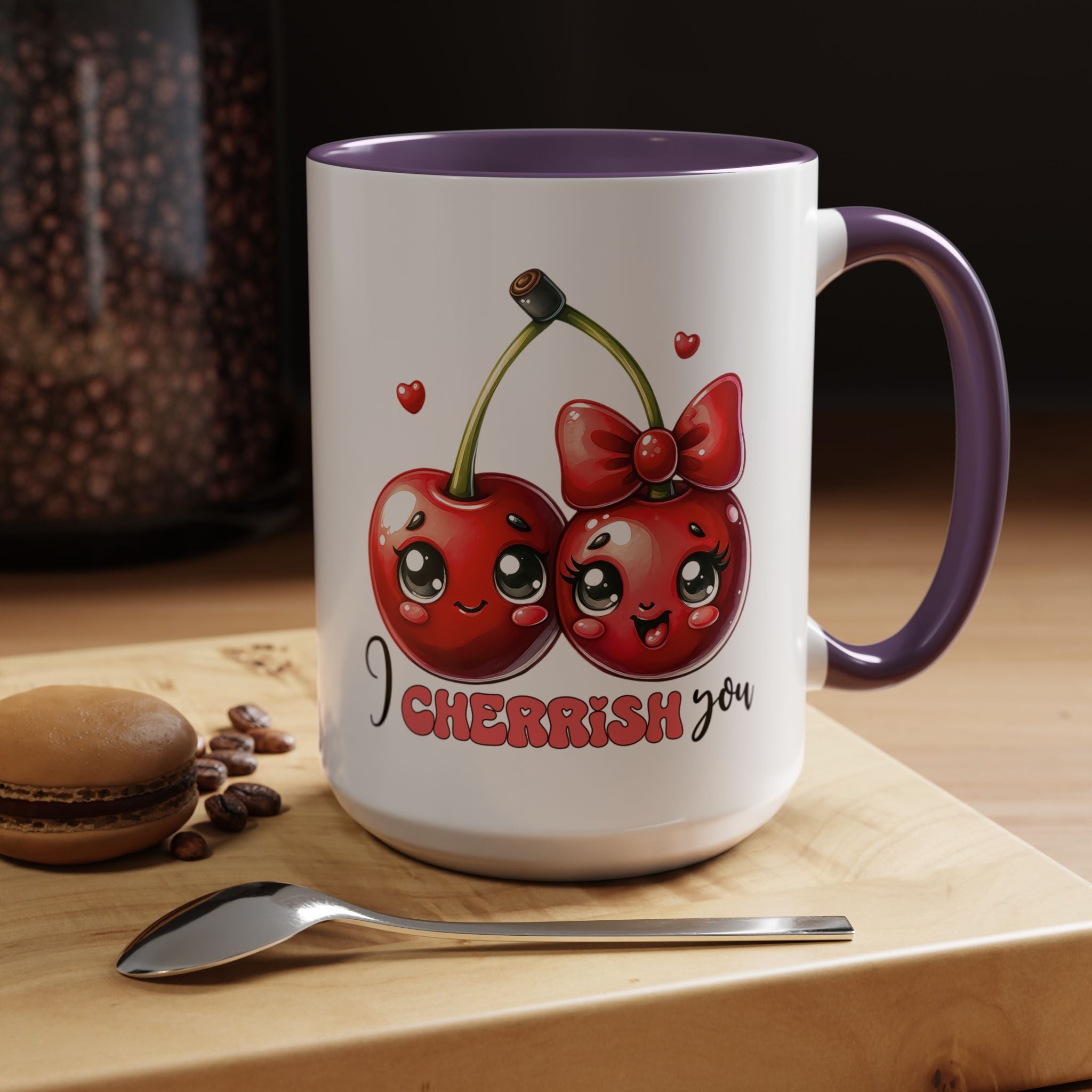 Kawaii Cherries I Cherrish You Mug Lifestyle Mockup | Nutty Designs