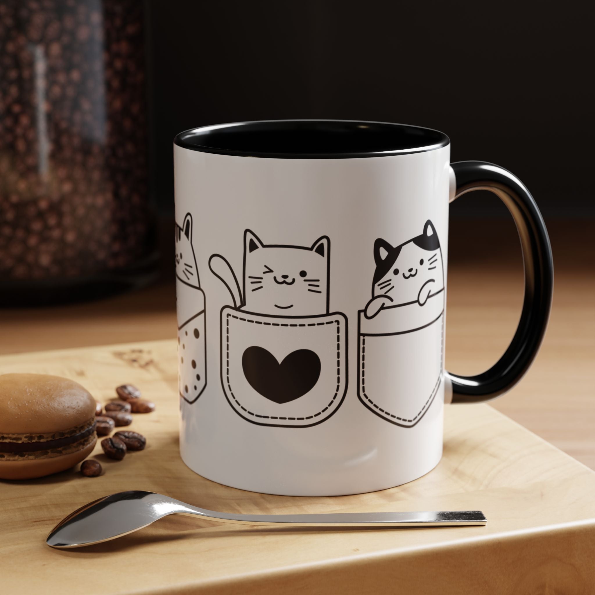 Funny Coffee Mug, Personalized Mug, Pocket Full Of Cats Accent Cup (11, 15oz), Gift Under 20, White Elephant, Cat & pet lover gift